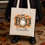 Coquette Leopard Ghost Kids Halloween Tote Bag