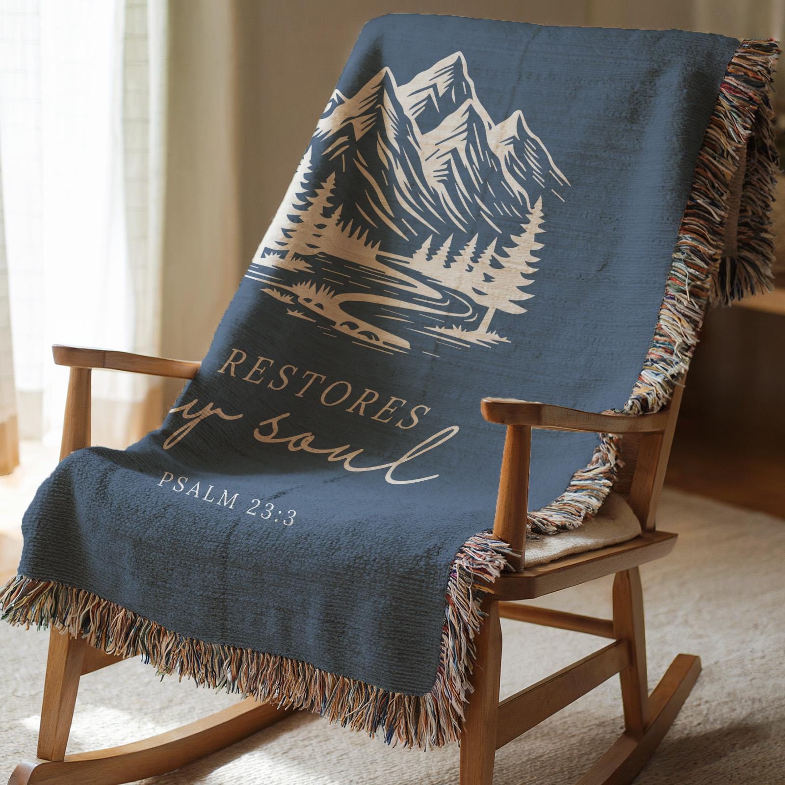 Christian Blanket Psalm 23:3 He Restores My Soul Faith Gift for Women Mom Grandma Scripture Throw Healing Comfort Nature Inspired Blanket