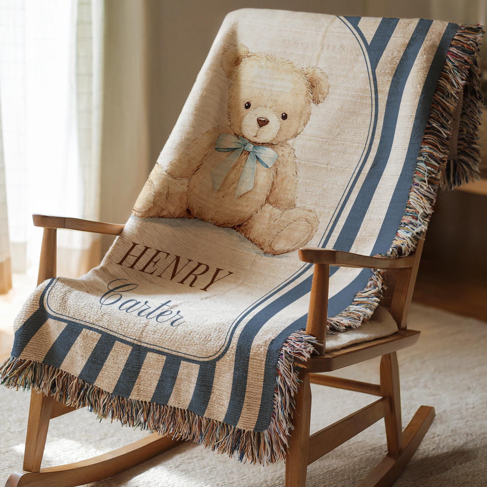 Personalized Teddy Bear Baby Blanket Gift For Baby Shower or First Birthday