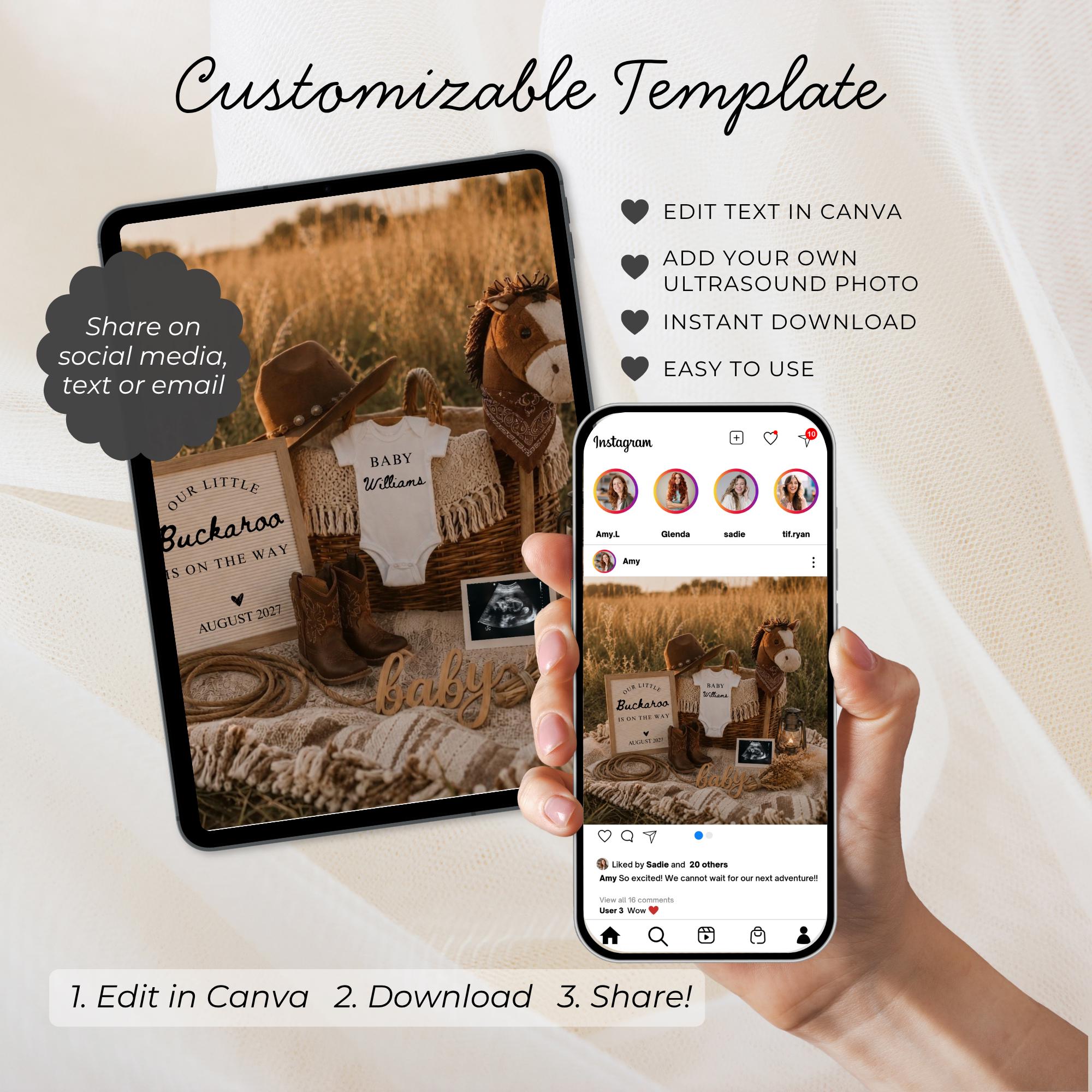 Digital Cowboy Pregnancy Digital Announcment Template