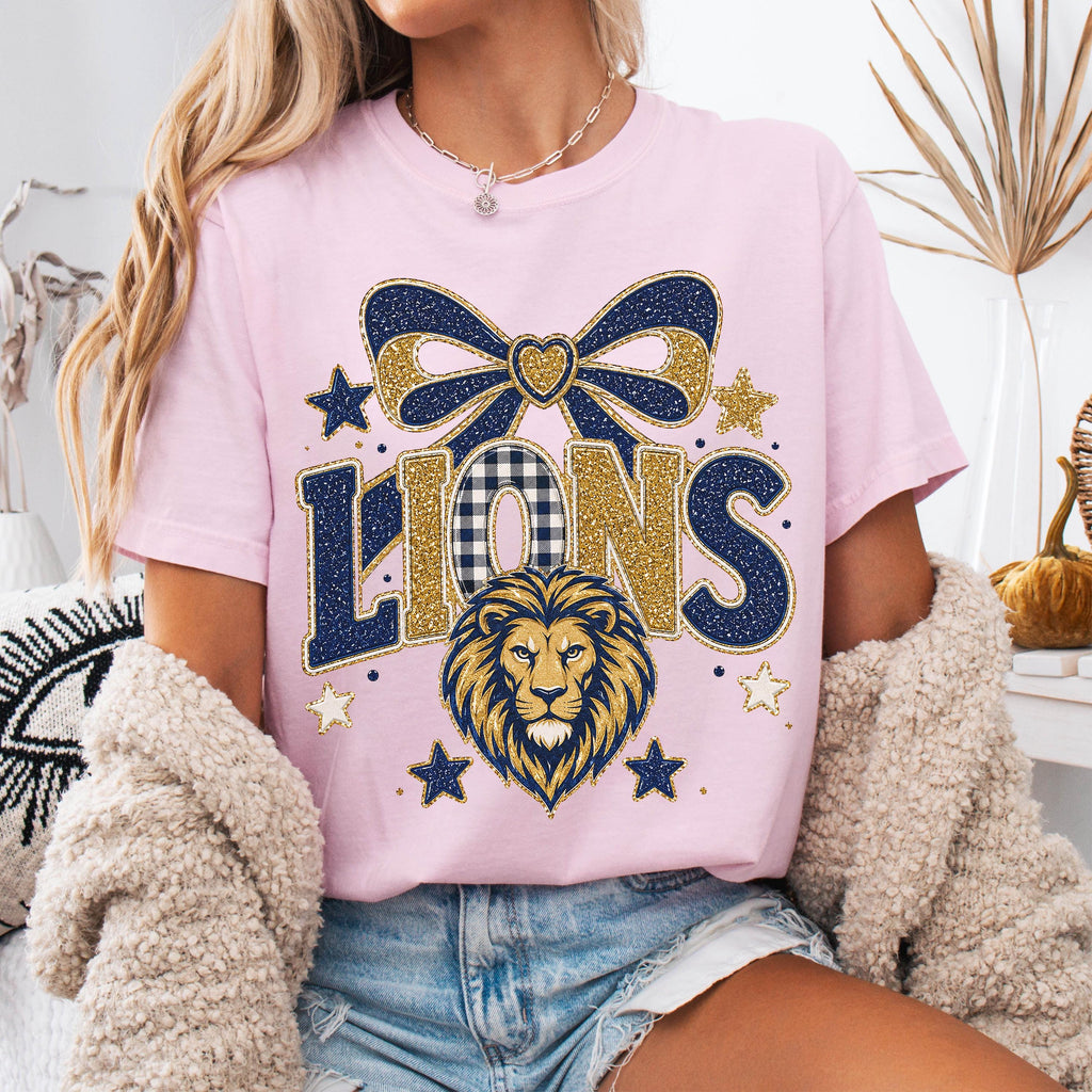 Coquette Faux Glitter Lions Mascot Shirt