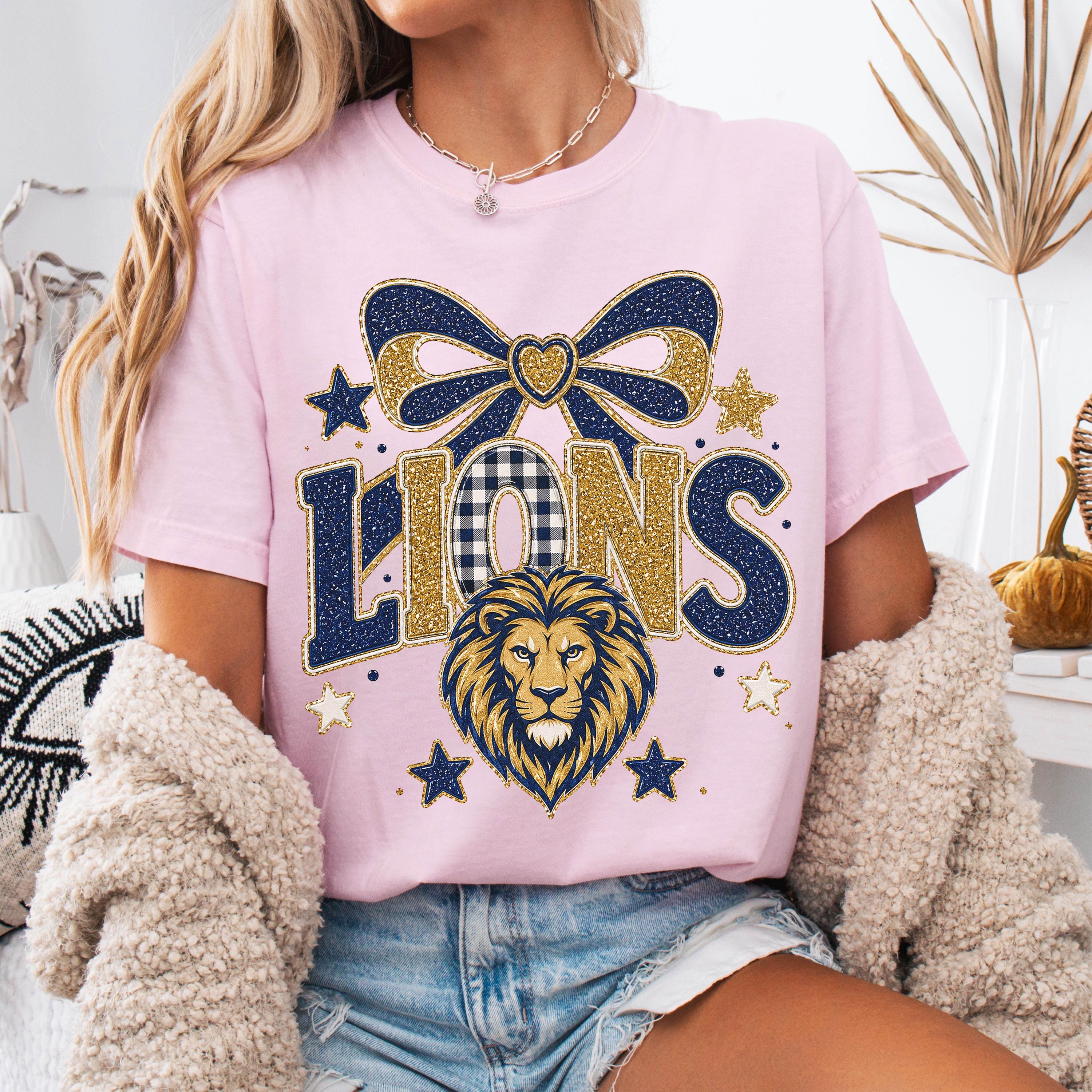 Coquette Faux Glitter Lions Mascot Shirt