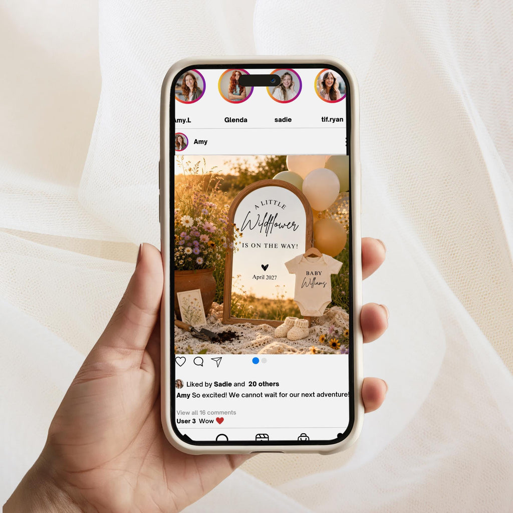 Digital Wildflower Pregnancy Announcment Template