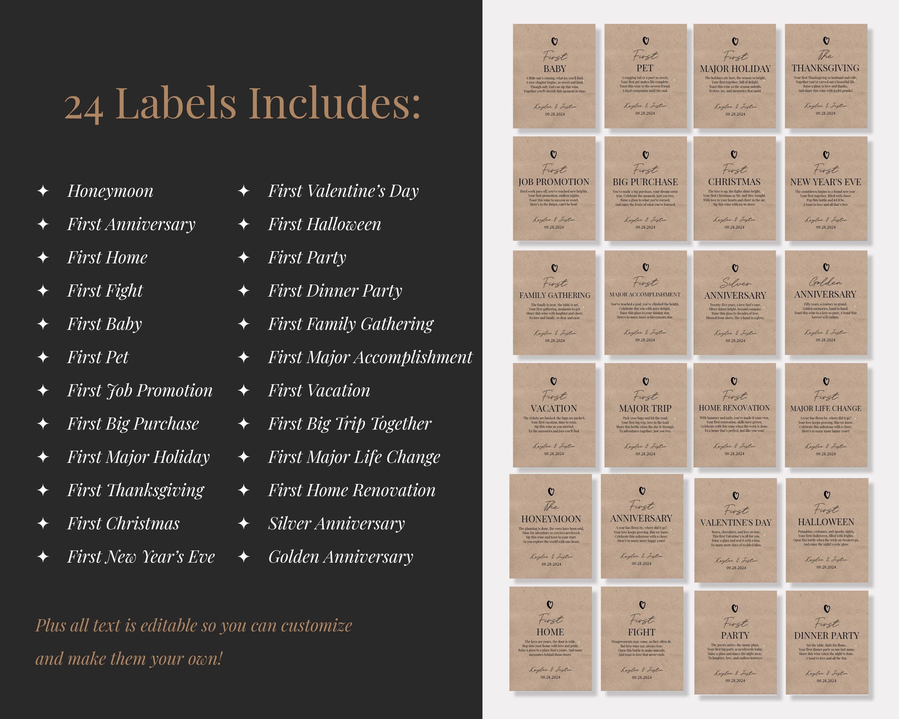Marriage Milestone Wine Bottle Labels
