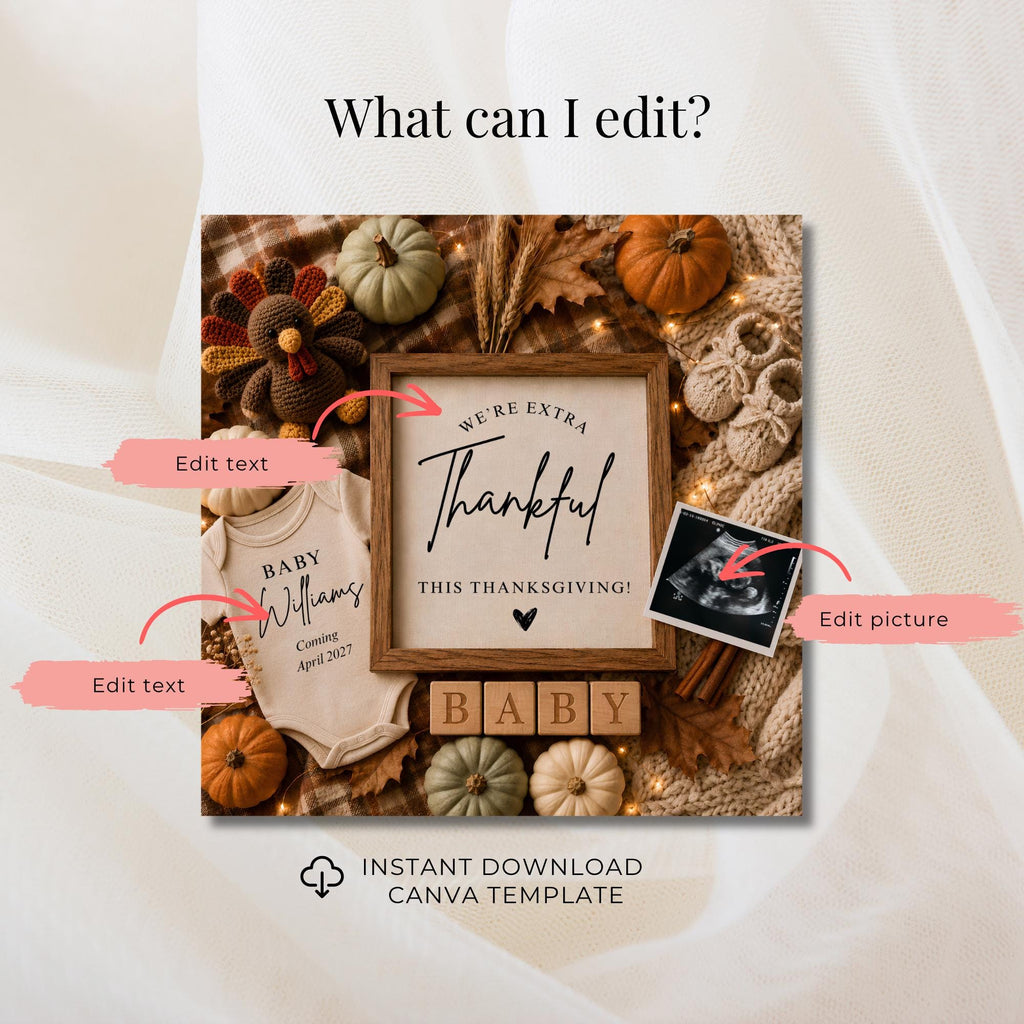 Digital Thanksgiving Pregnancy Announcment Template