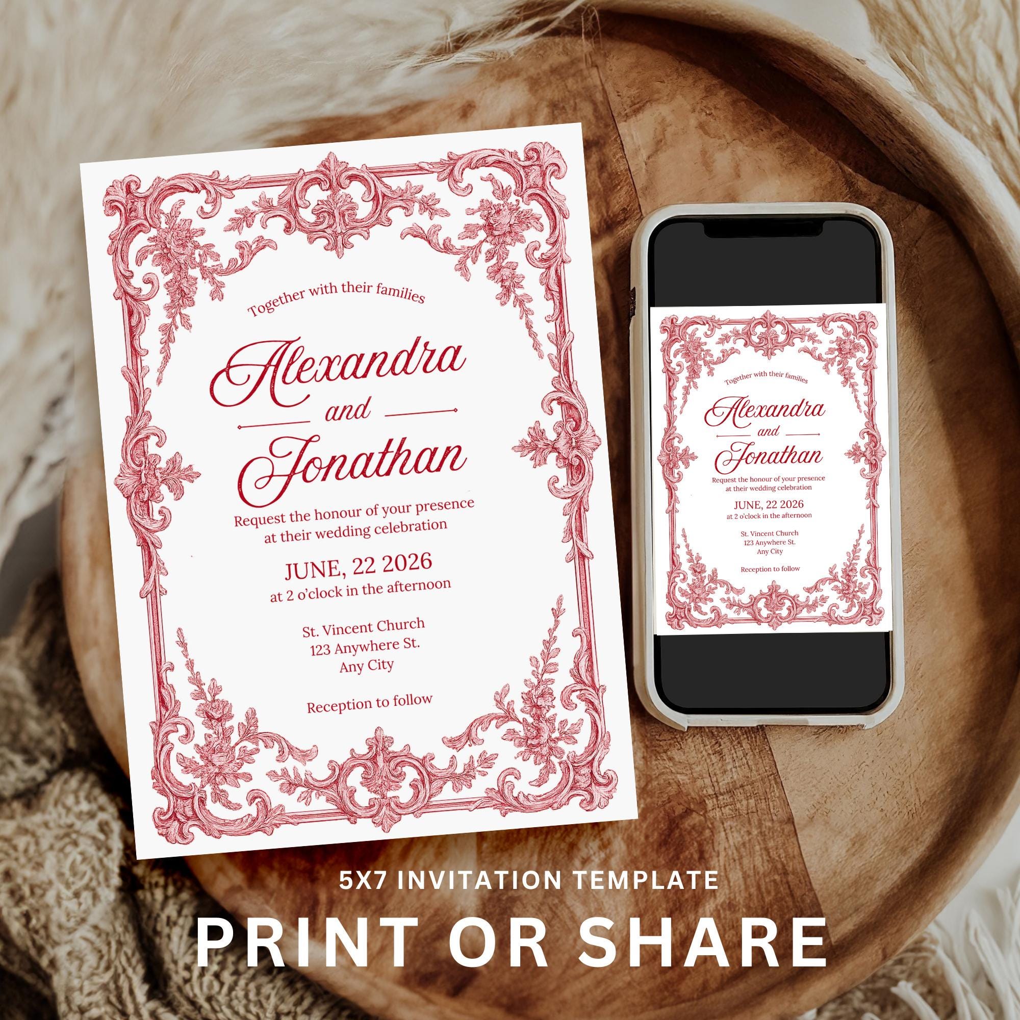 French Toile Rococo Wedding Invitation Bundle