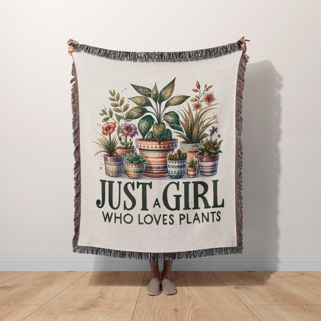 Just a Girl Who Loves Plants Woven Blanket