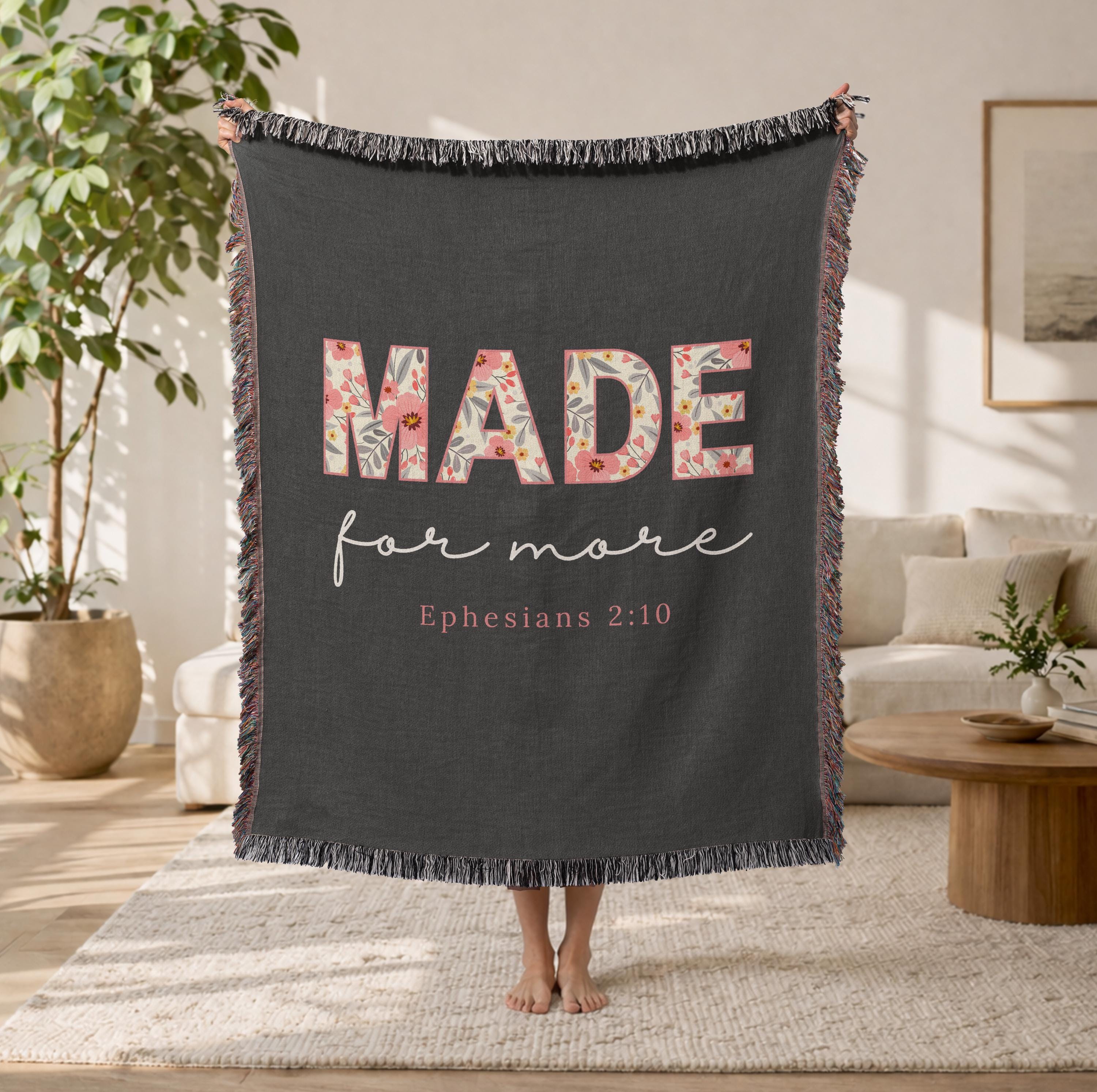Christian Blanket Gift for Mom Faith Throw Made for More Ephesians 2:10 Inspirational Scripture Religious Woven Blanket Encouragement Gift