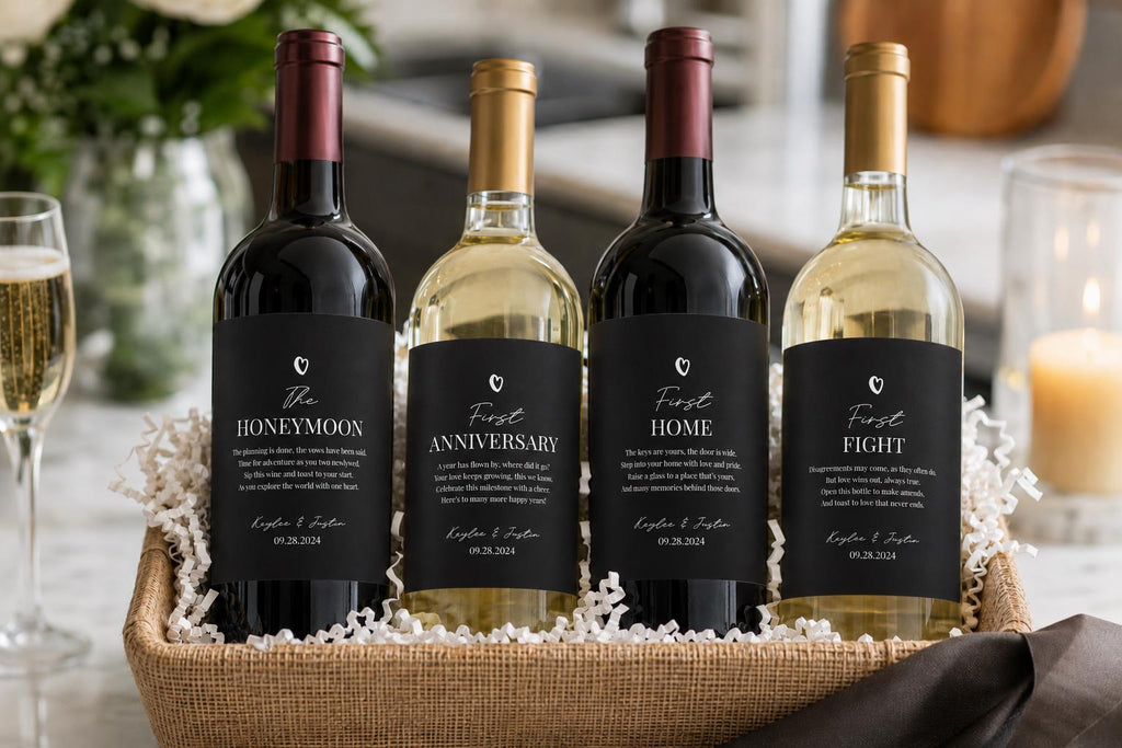 Year of Firsts Marriage Milestone Wine Bottle Labels
