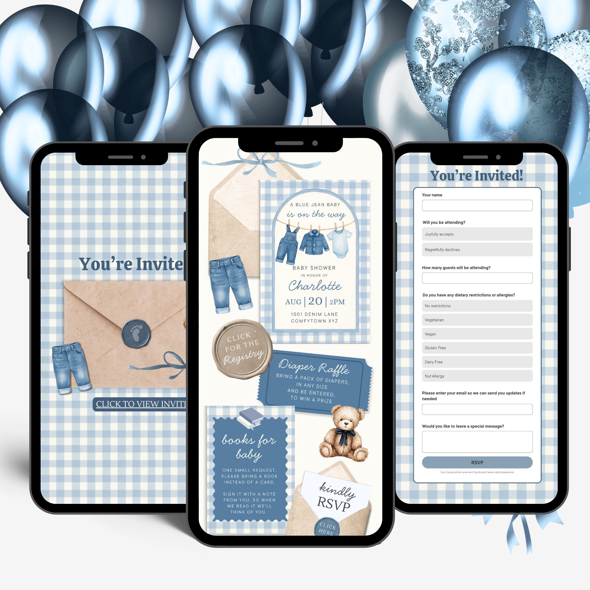 Blue Jean Baby Shower Website Invitation