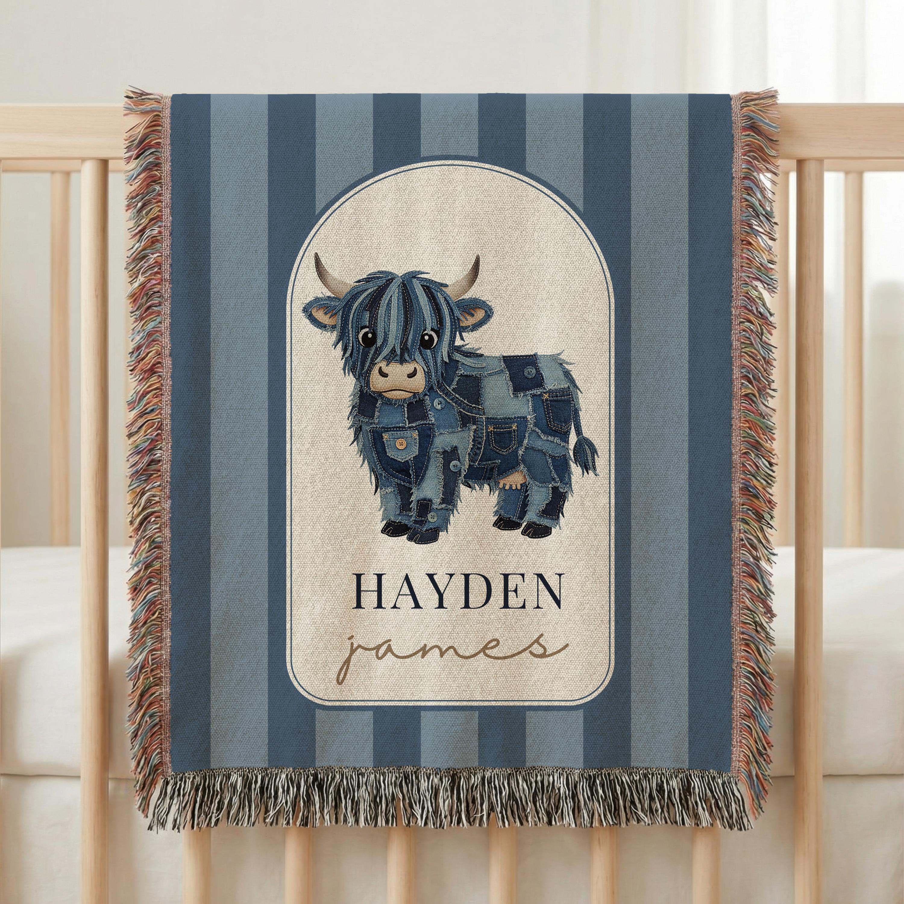 Personalized Highland Cow Baby Blanket
