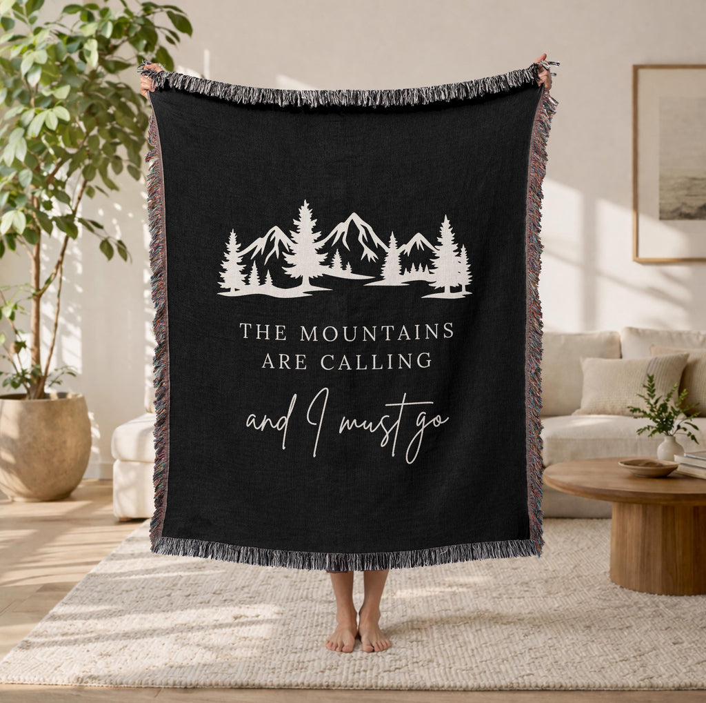 The Mountains Are Calling Woven Blanket