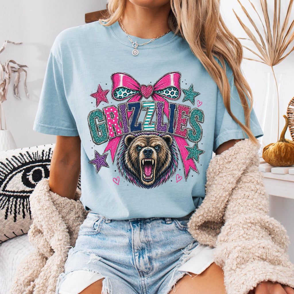 Coquette Faux Glitter Grizzlies Mascot Shirt