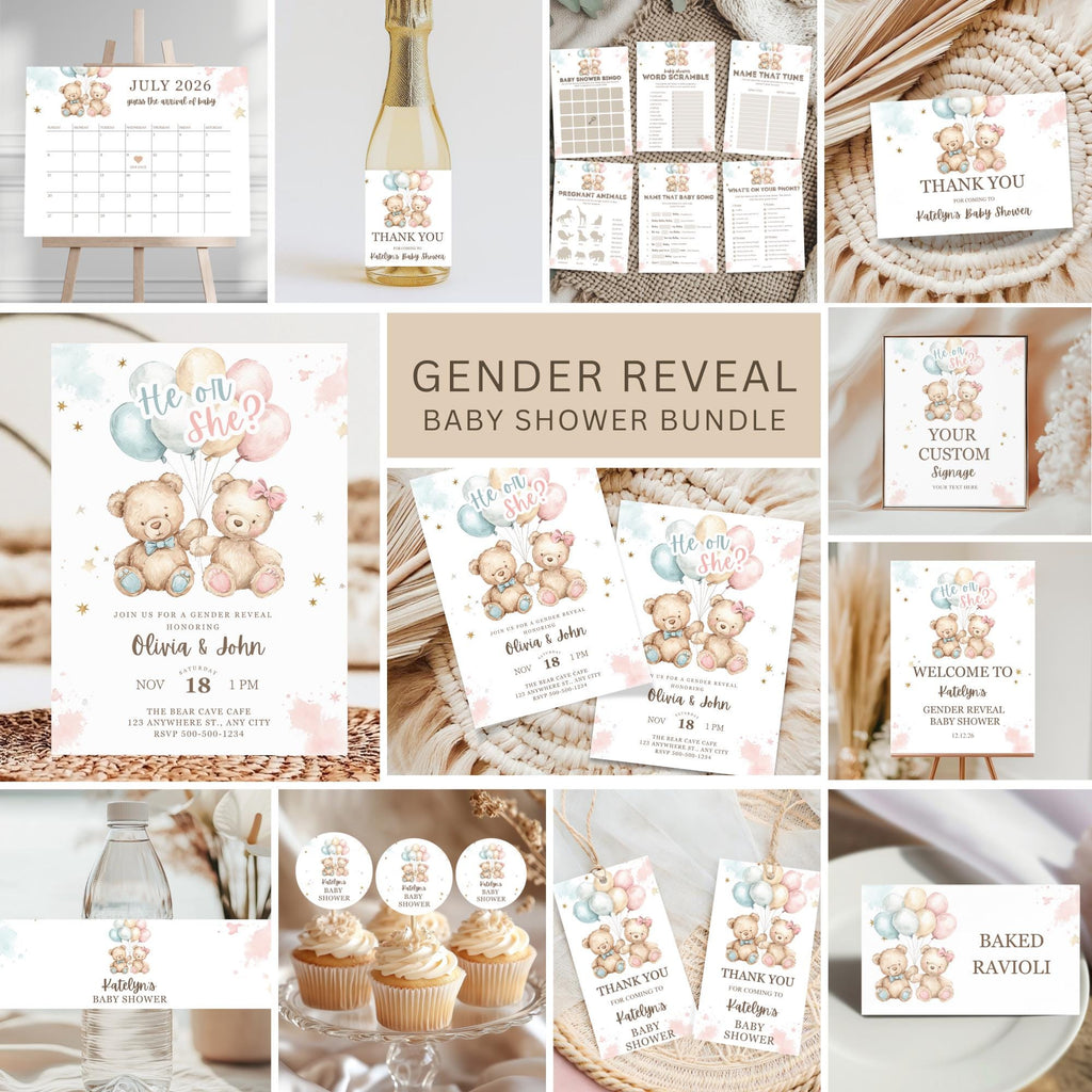 Teddy Bear Gender Reveal Party Kit Bundle