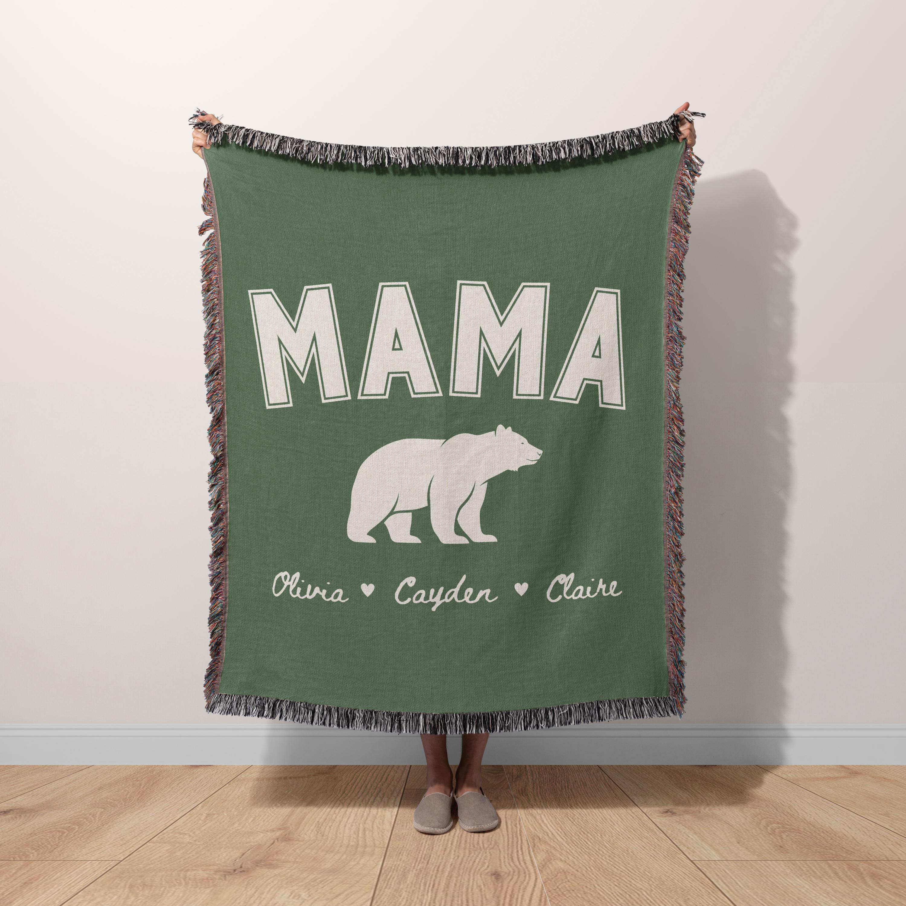 Personalized Mama Bear Woven Blanket