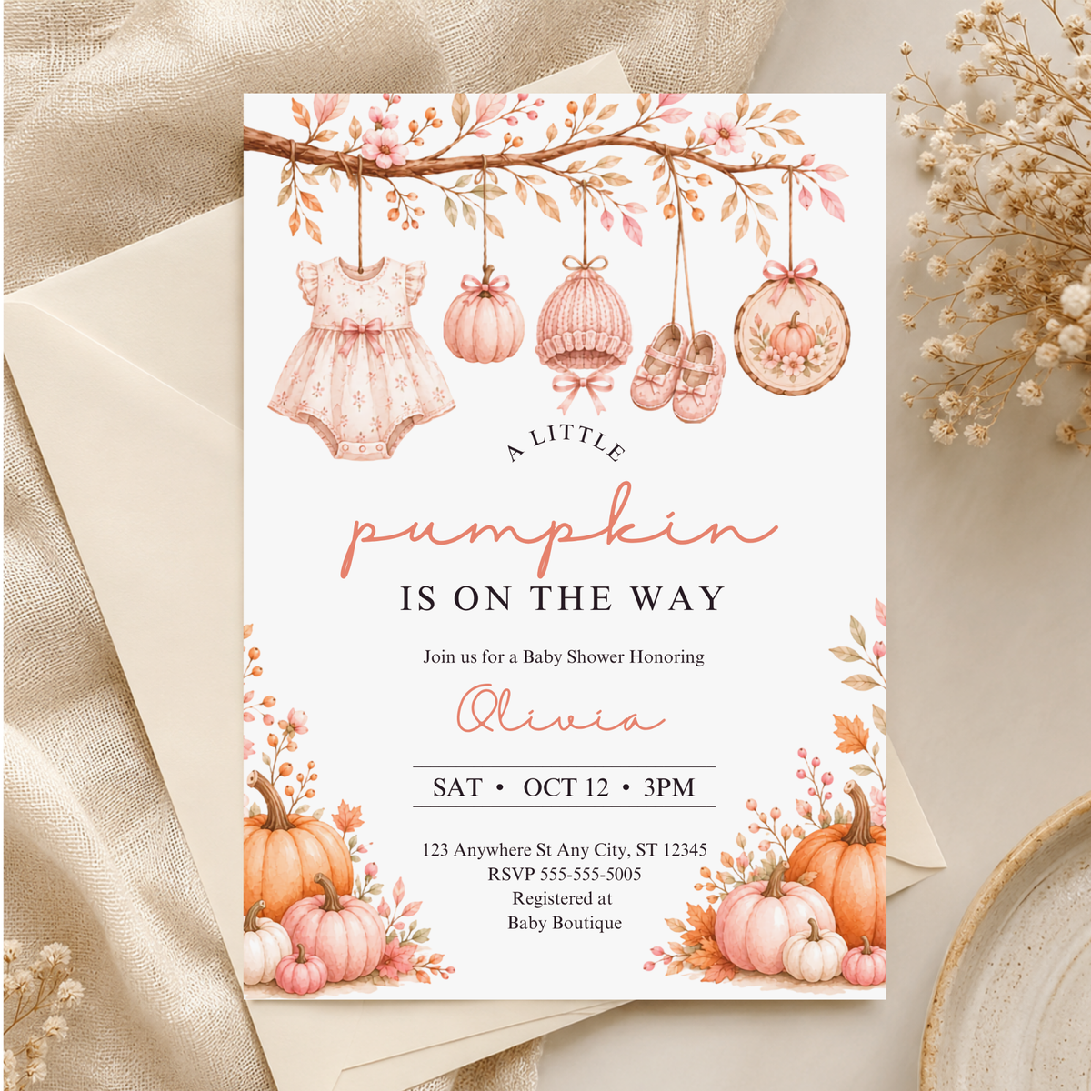 Pink Pumpkin Baby Shower Invitation