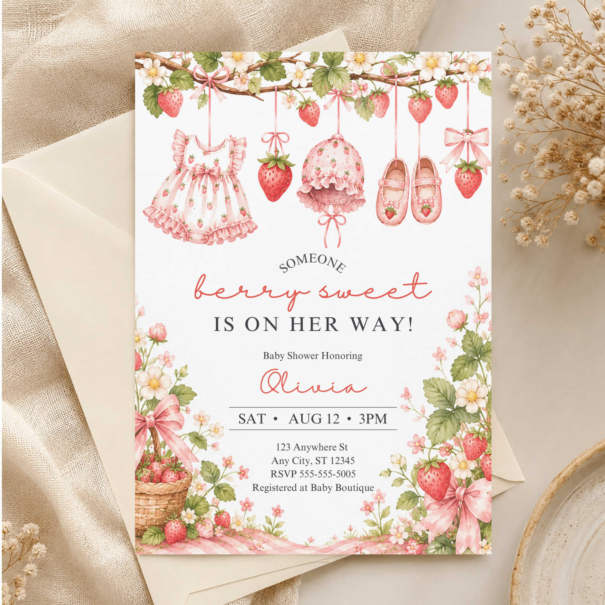 Strawberry Baby Shower Invitation