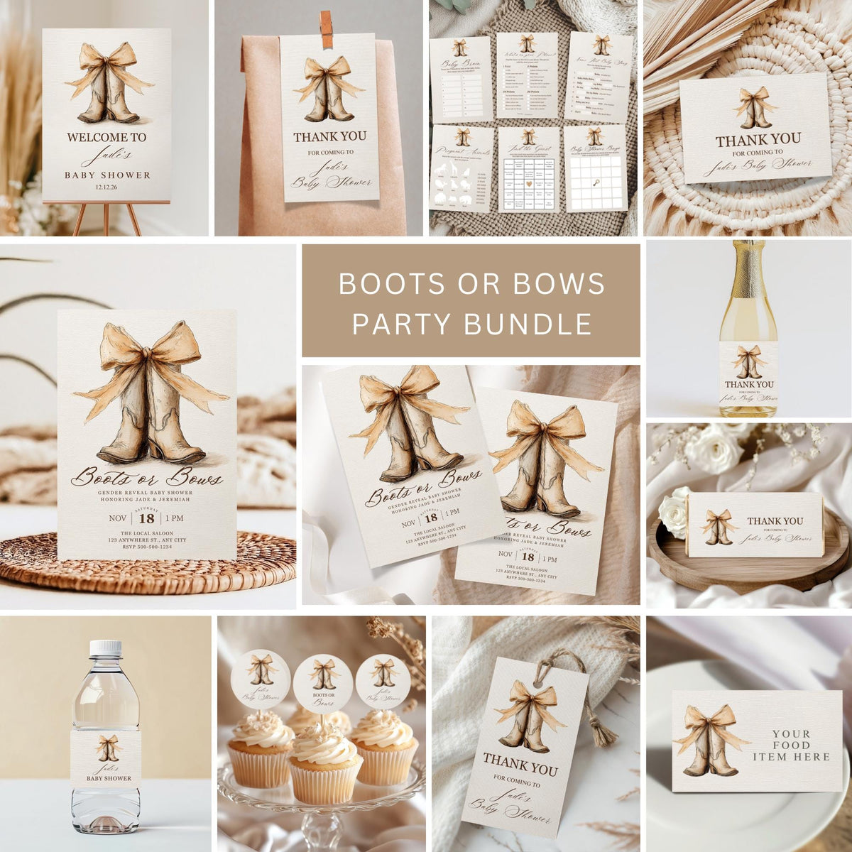 Boots or Bows Gender Reveal Baby Shower Bundle