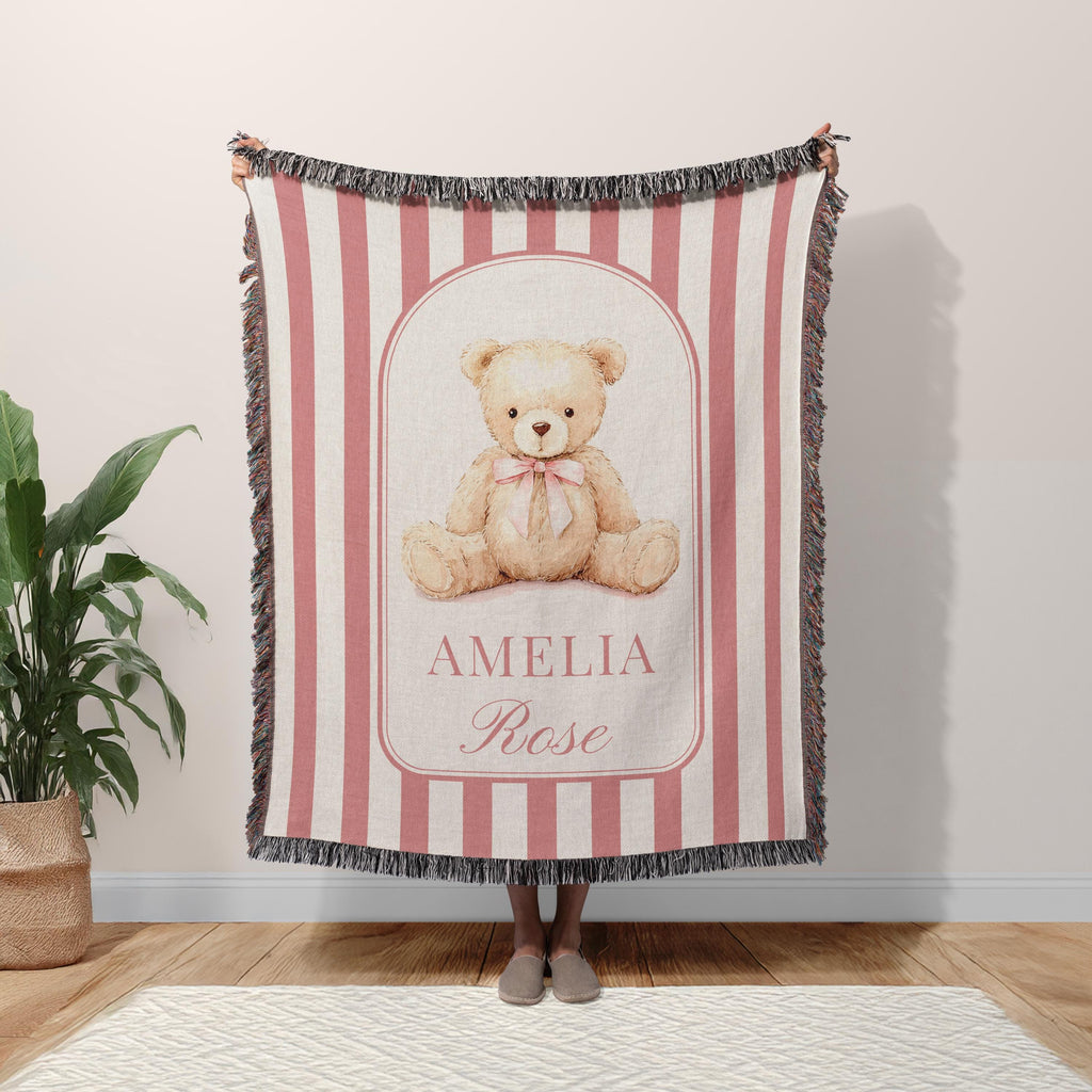 Pink Teddy Bear Baby Blanket