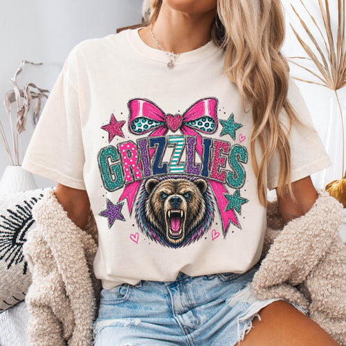 Coquette Faux Glitter Grizzlies Mascot Shirt