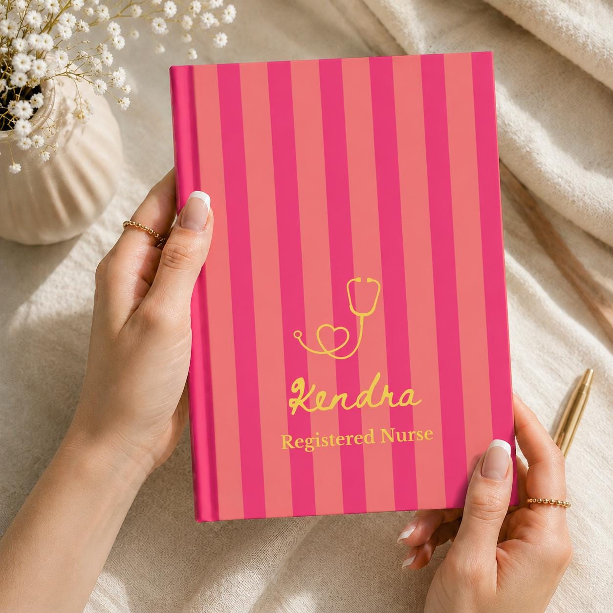 Personalized Nurse Striped Journal