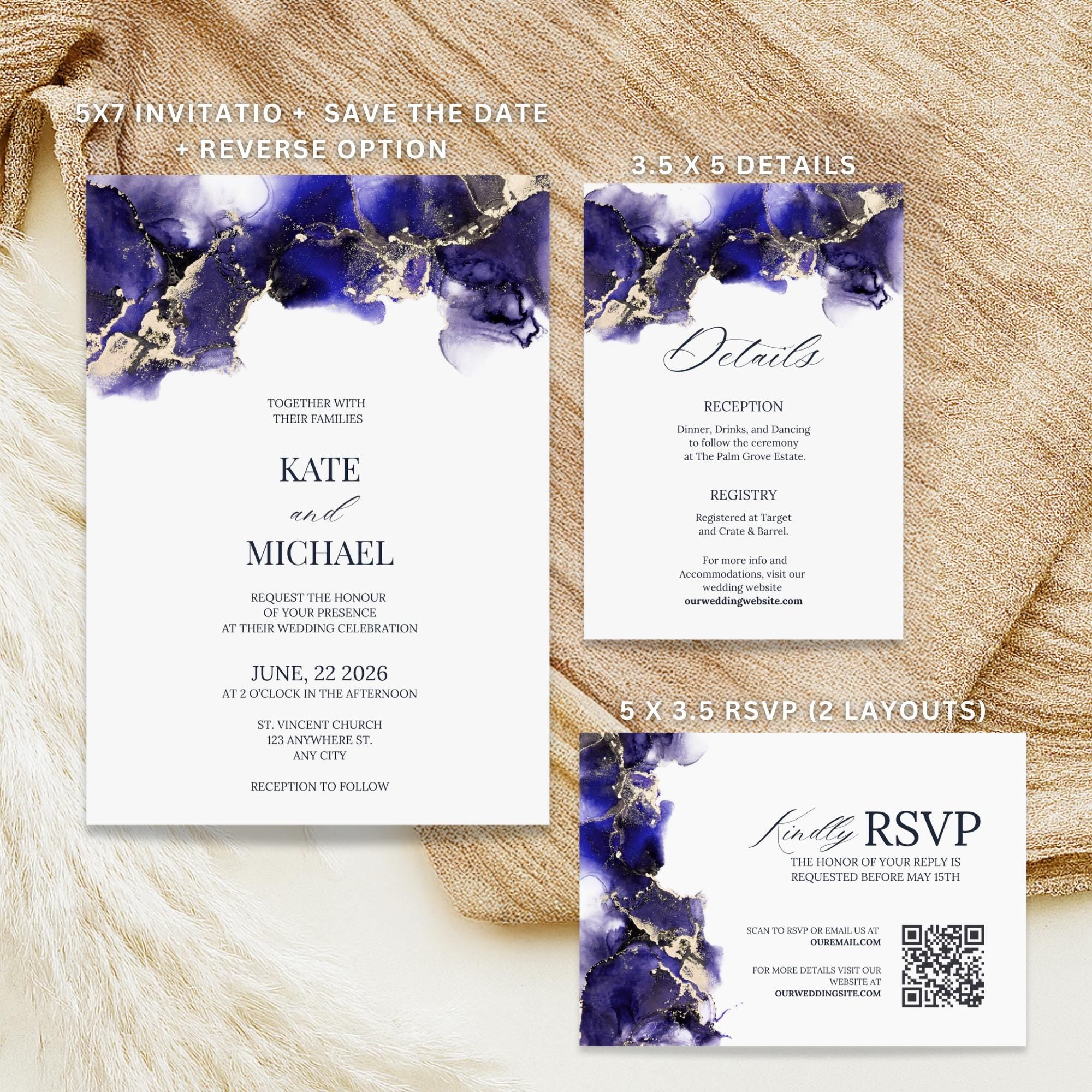 Navy Wedding Invitation Suite