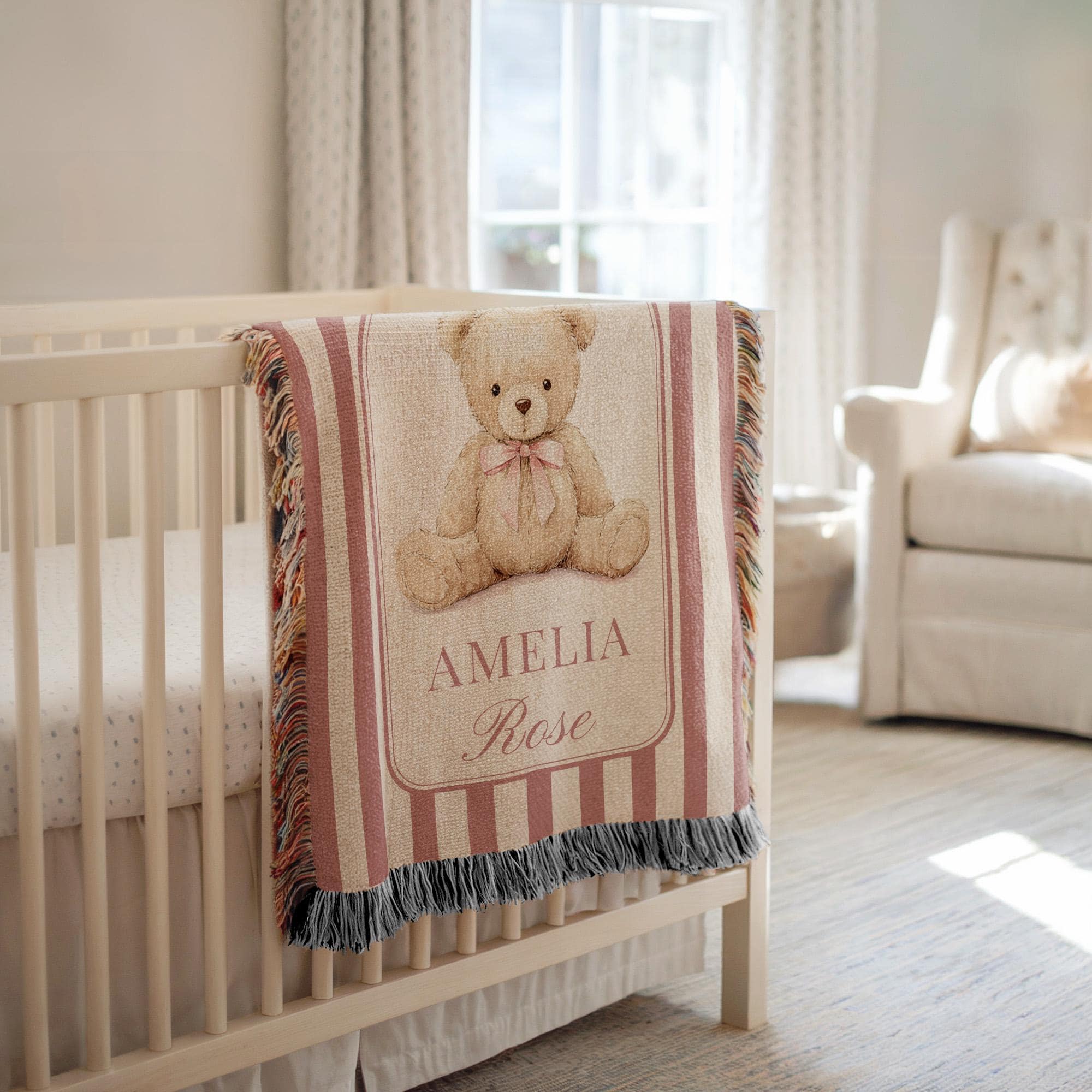 Pink Teddy Bear Baby Blanket