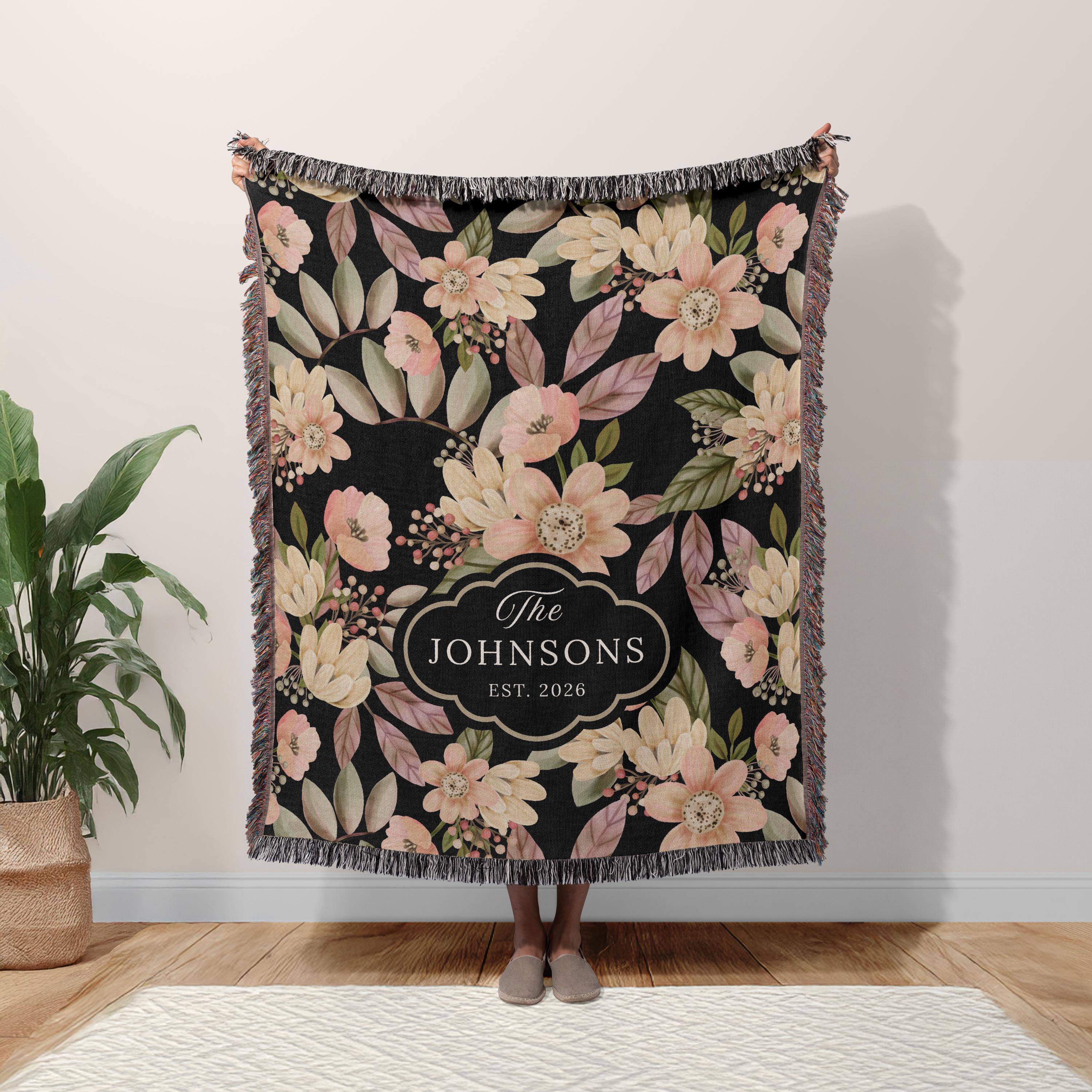 Personalized Floral Woven Blanket
