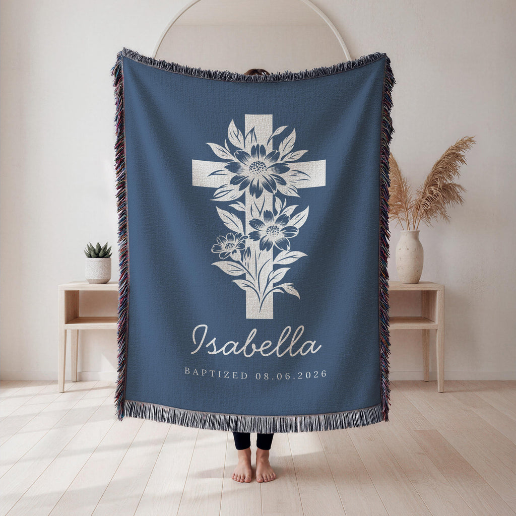 Personalized Baptism Blanket with Cross
