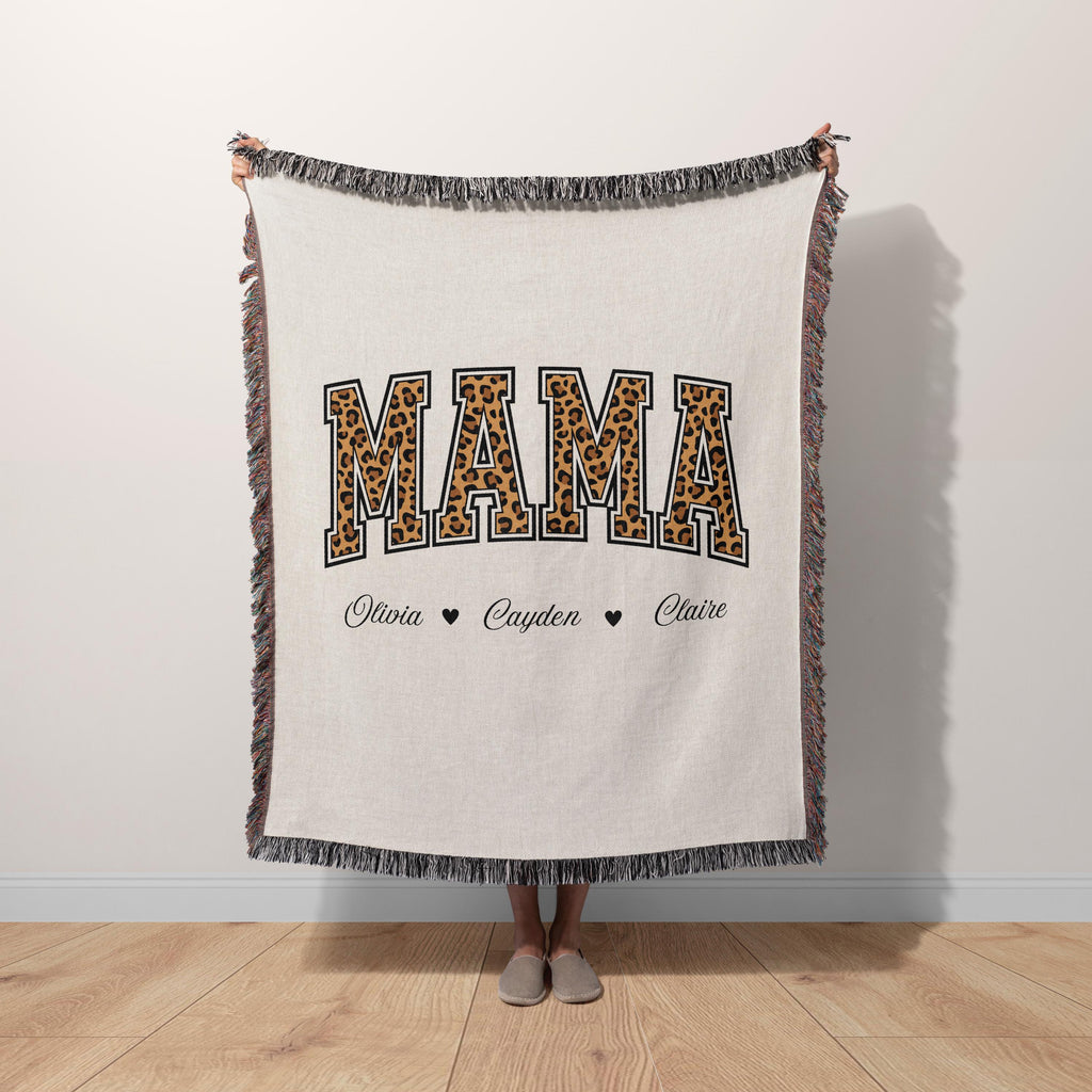 Personalized Leopard Print Mama Blanket with Names
