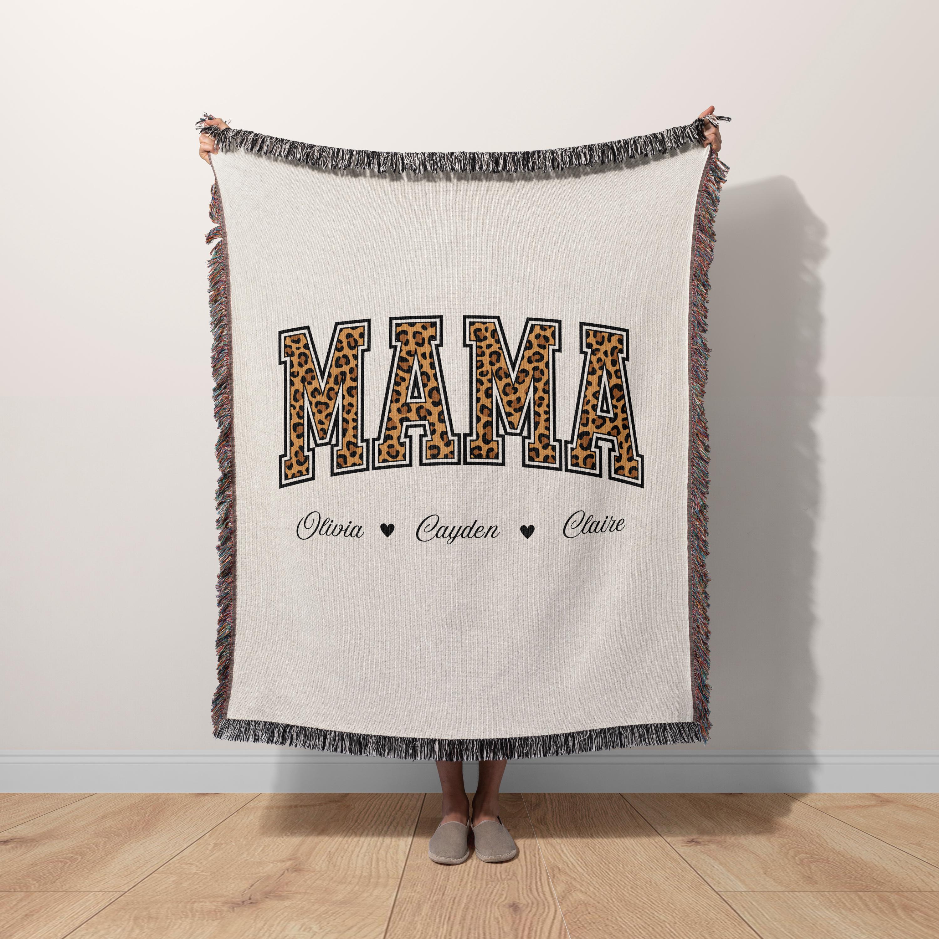 Personalized Leopard Print Mama Blanket with Names