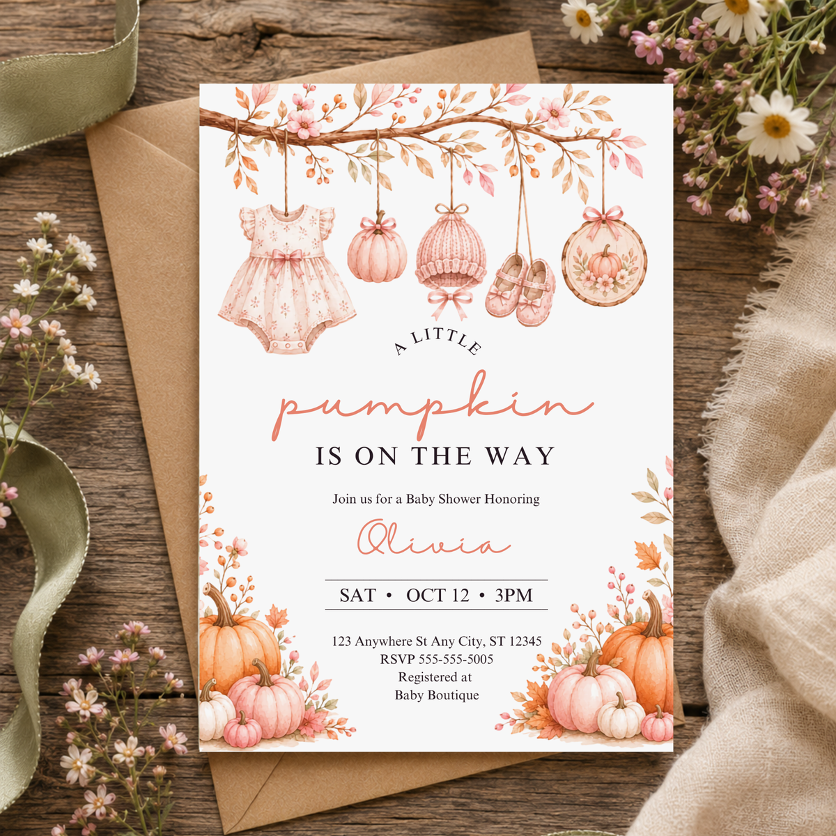 Pink Pumpkin Baby Shower Invitation