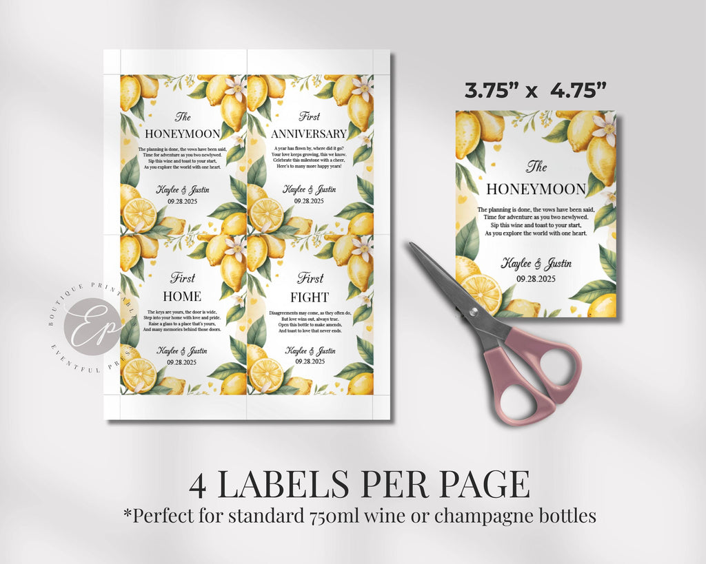 Lemon Wedding Wine Bottle Labels