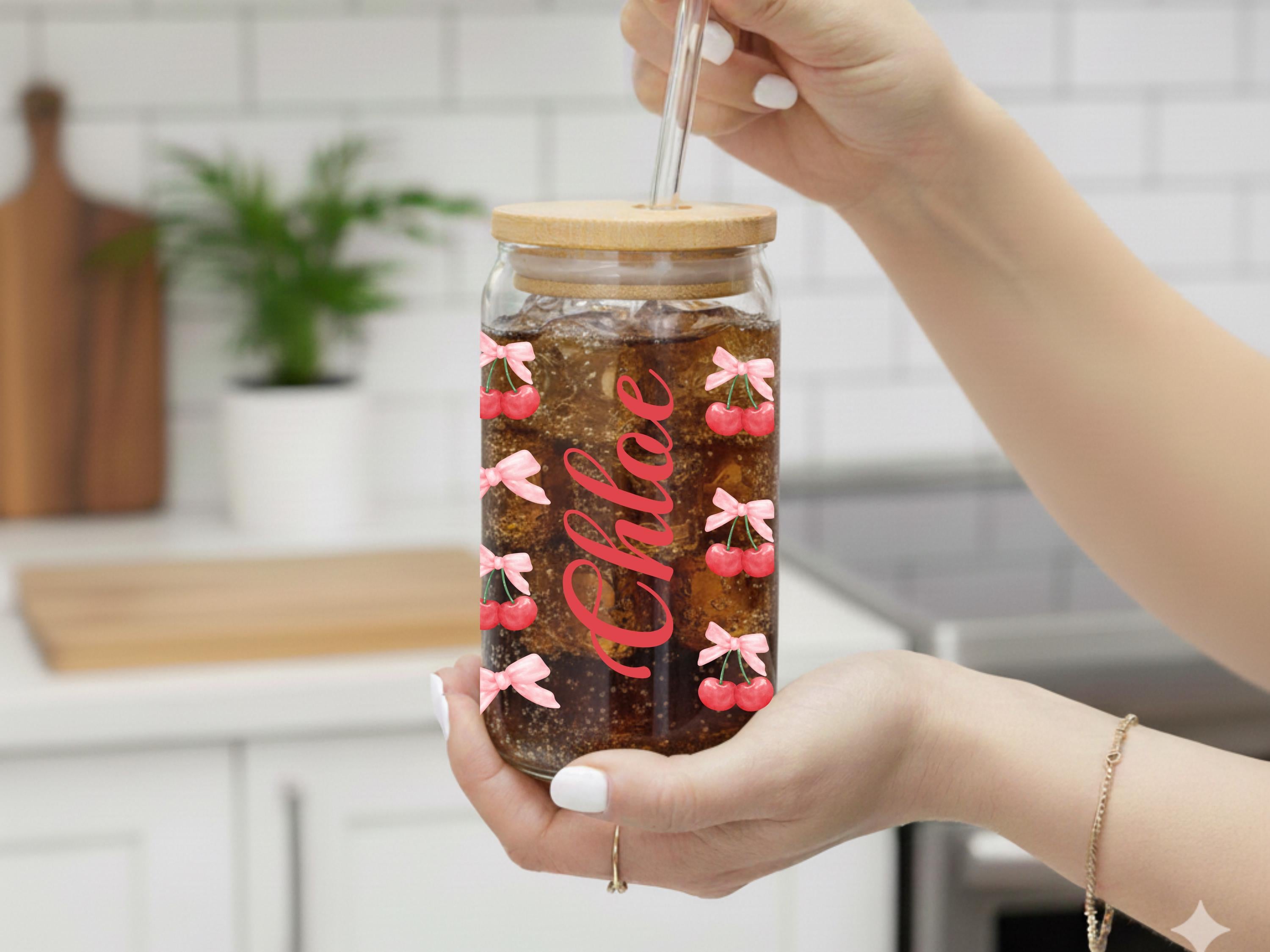 Personalized Cherry Pattern Sipper Glass