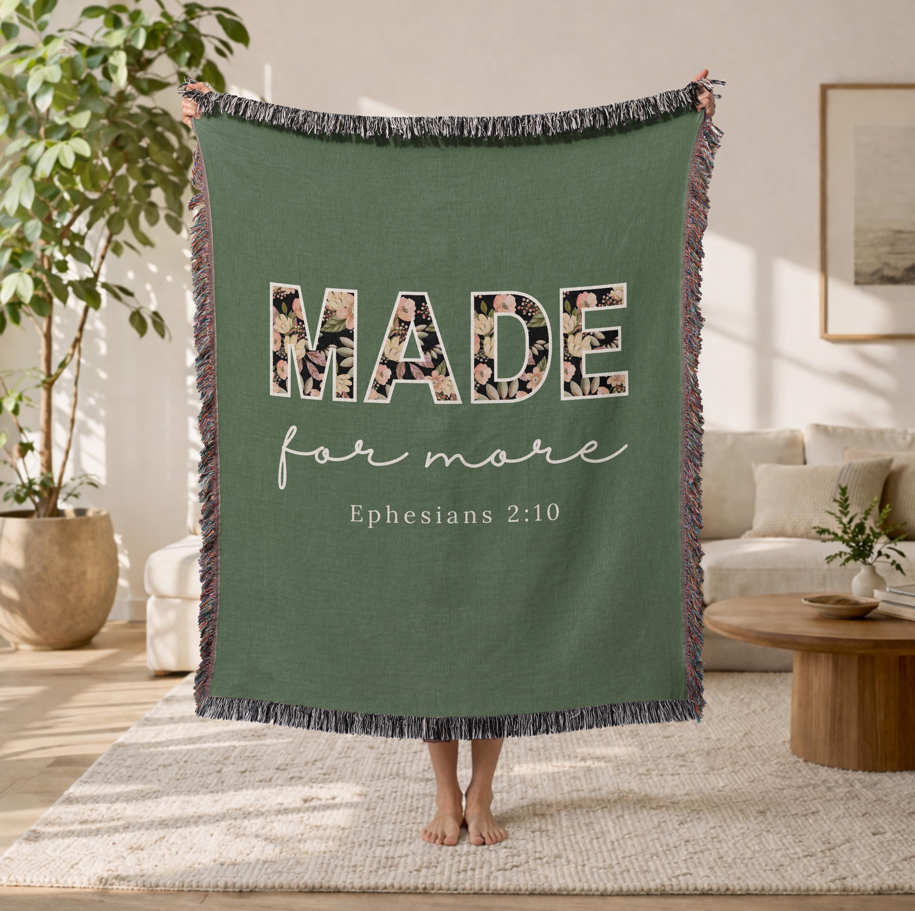Christian Blanket Gift for Mom Faith Throw Made for More Ephesians 2:10 Inspirational Scripture Religious Woven Blanket Encouragement Gift