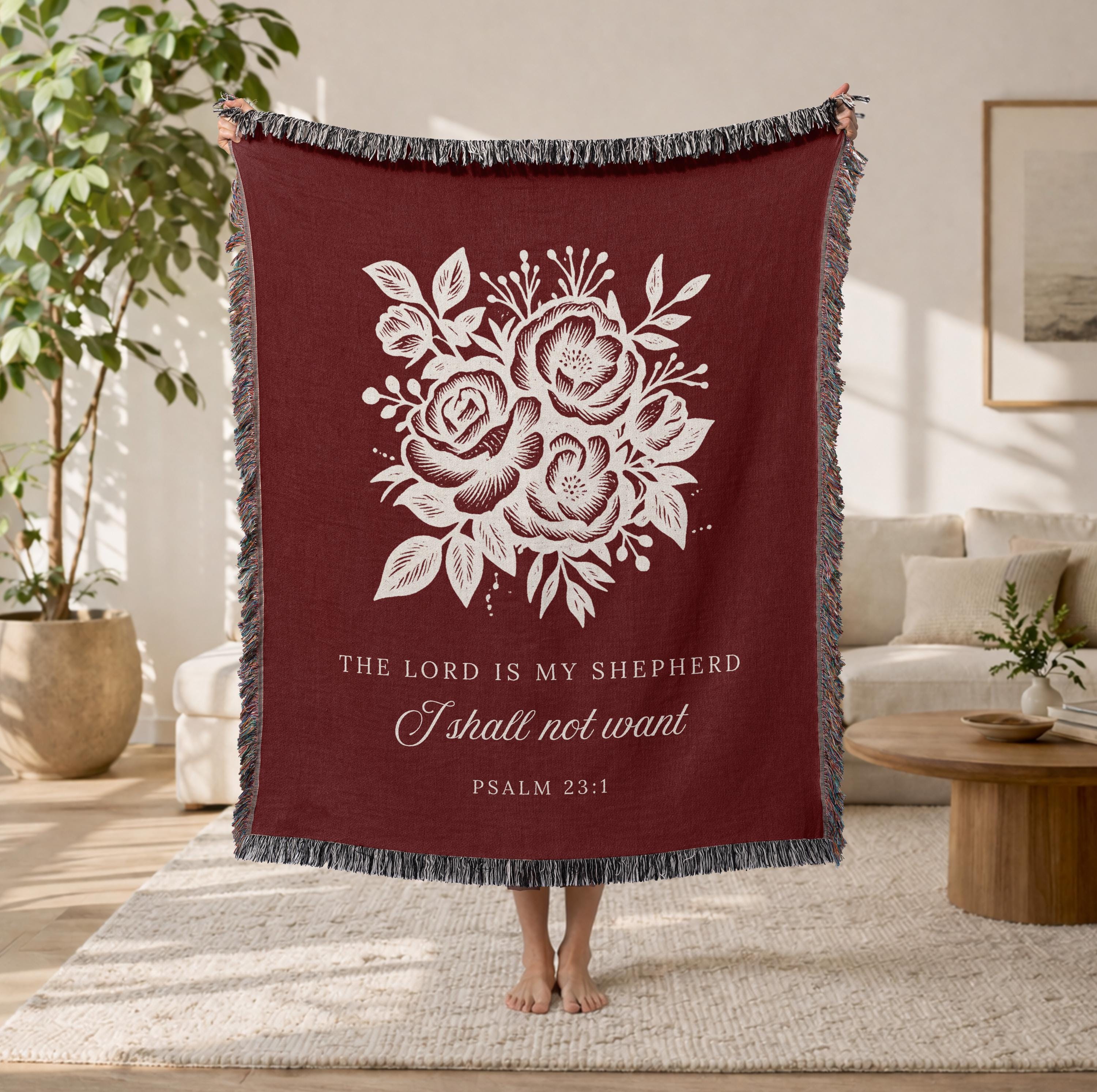 Christian Floral Blanket Psalm 23:1 The Lord Is My Shepherd Faith Gift for Women Mom Grandma Scripture Throw Comfort Encouragement Gift