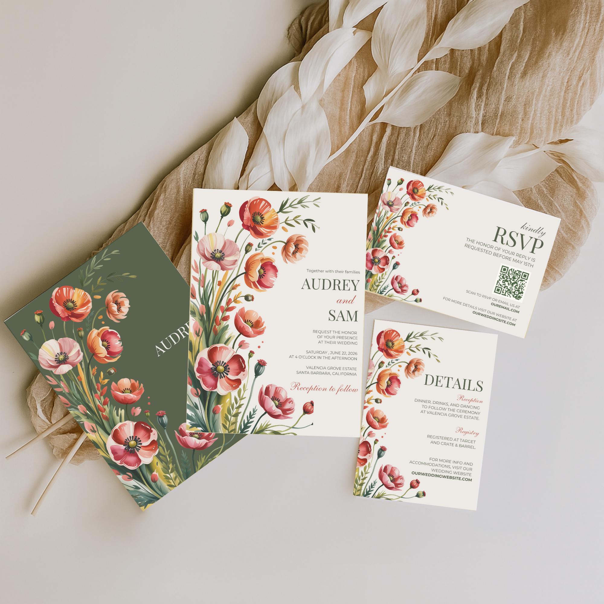 Poppy Wedding Invitation Set