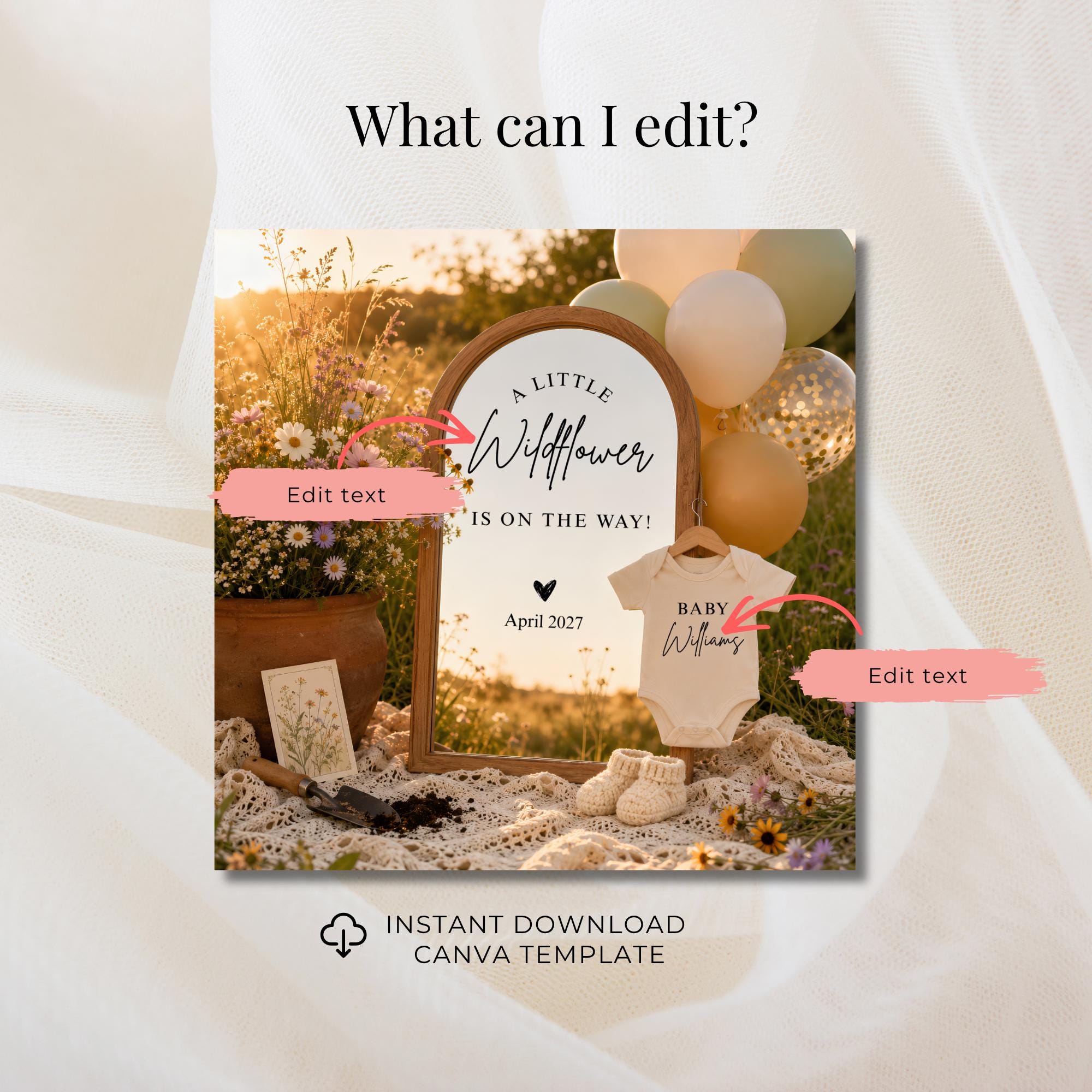 Digital Wildflower Pregnancy Announcment Template