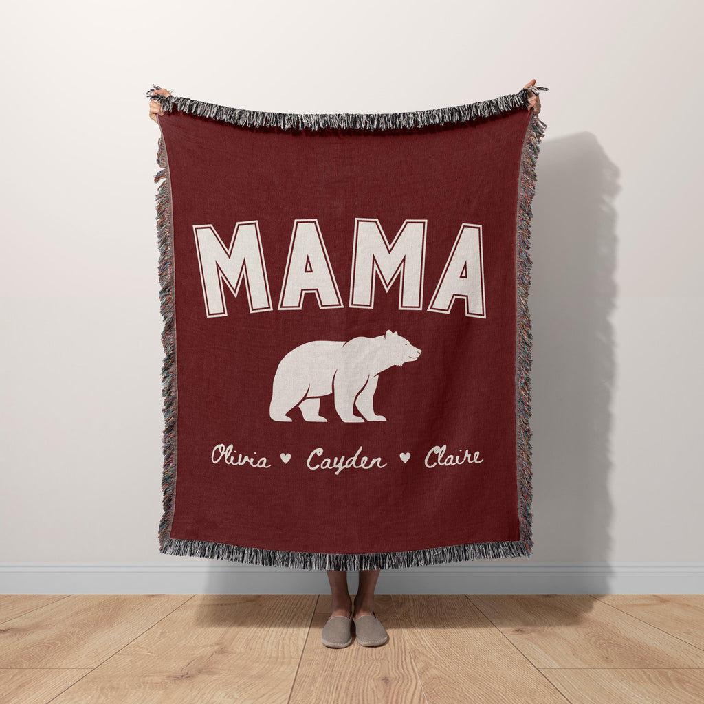 Personalized Mama Bear Woven Blanket