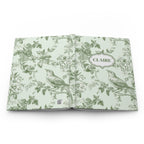 Personalized Toile Bird Journal - Green Chinoiserie Grandmillenial Custom Notebook