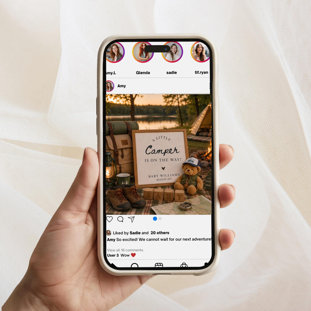 Digital Camping Pregnancy Announcment Template