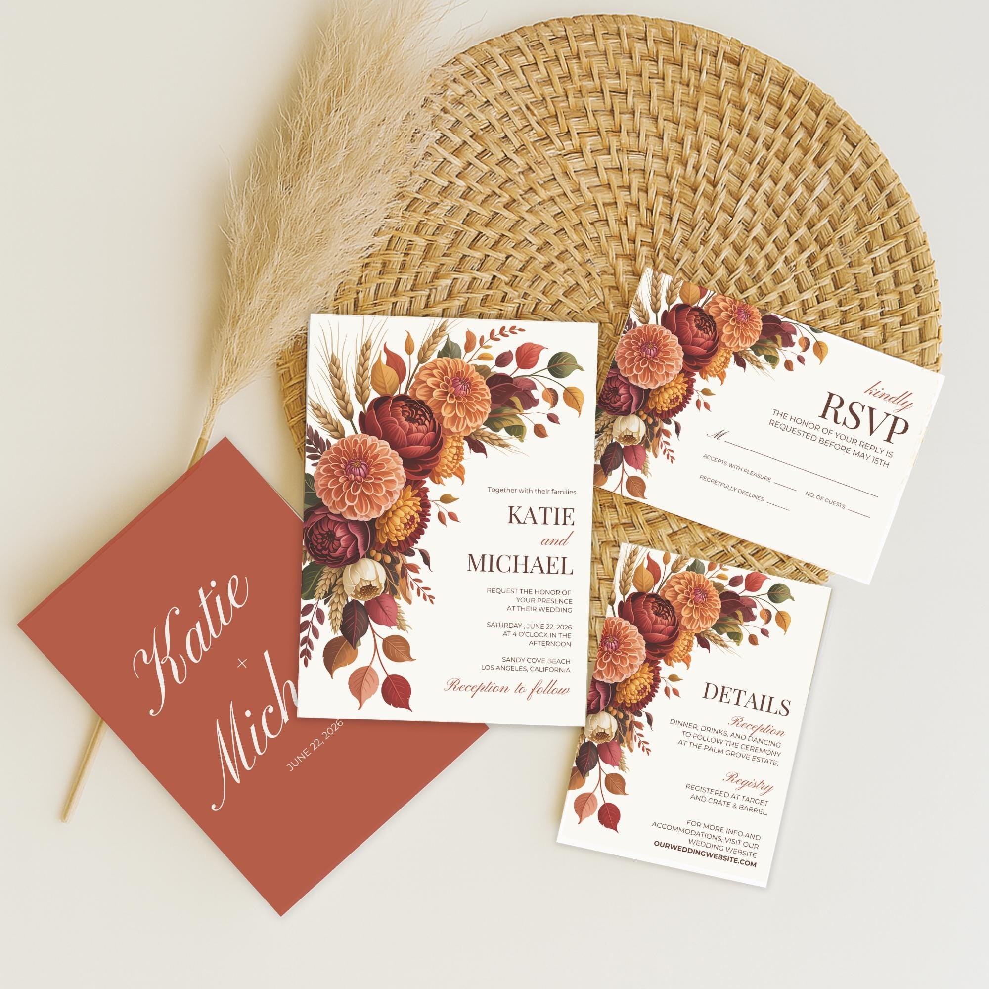 Terra Cotta Floral Wedding Invitation Suite