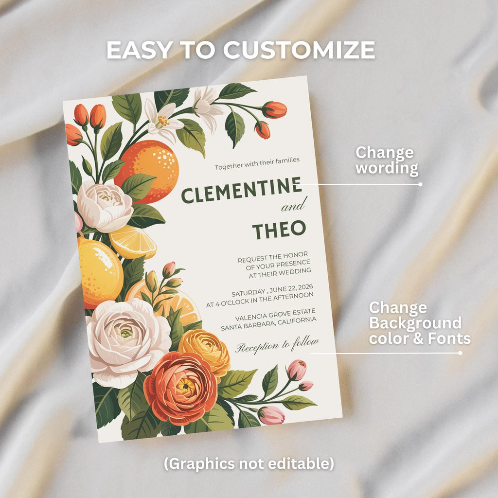 Floral Citrus Wedding Invitation Set