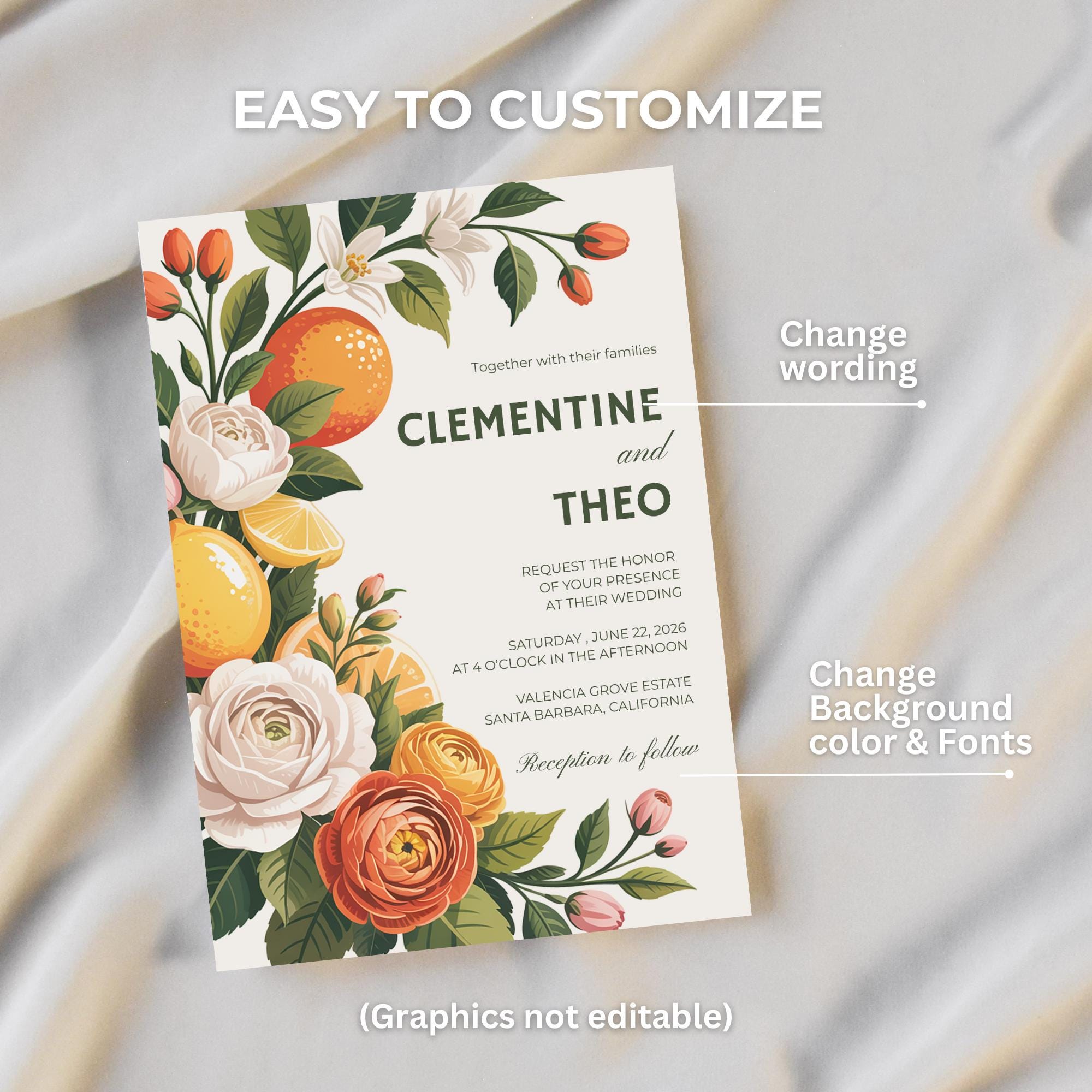 Floral Citrus Wedding Invitation Set