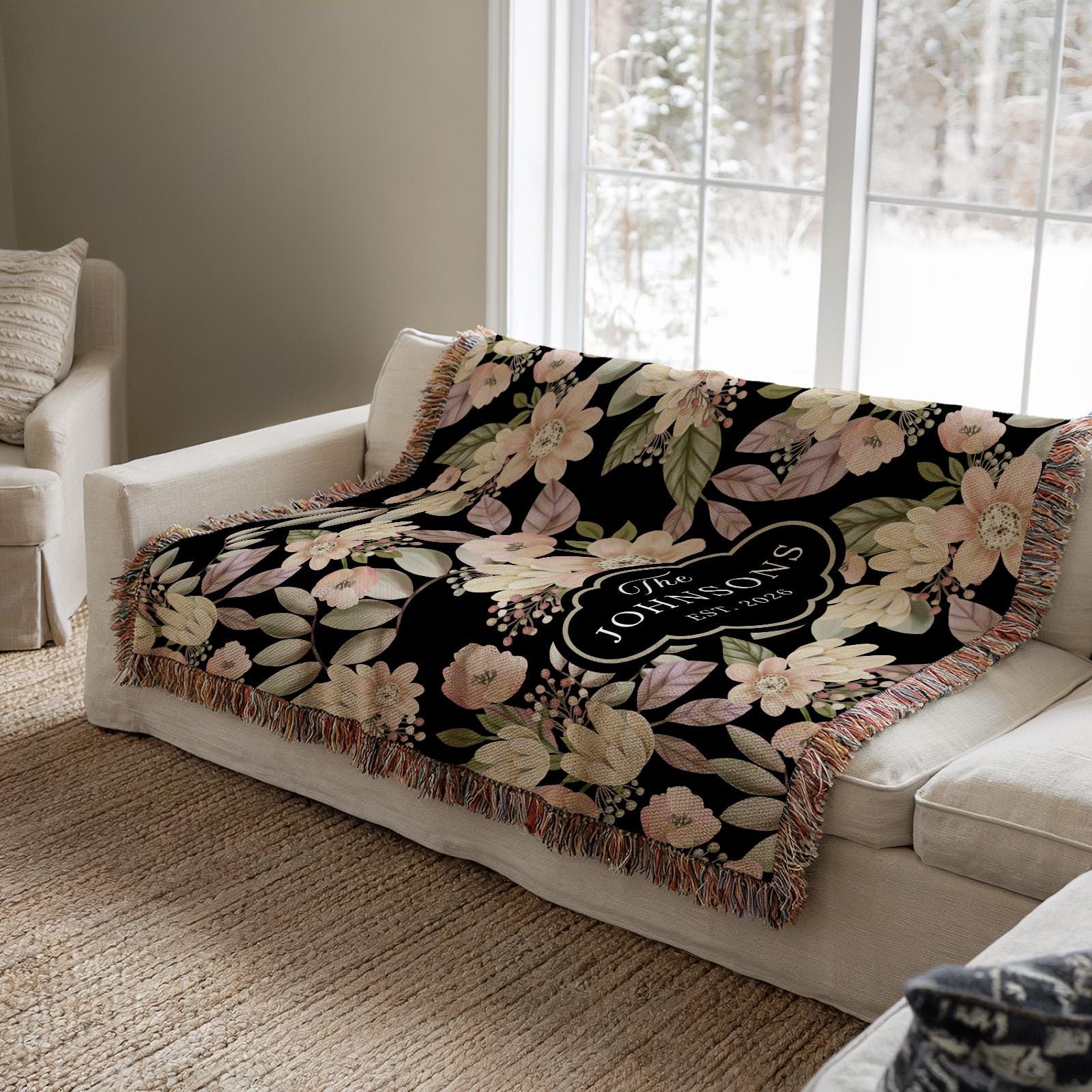 Personalized Floral Woven Blanket