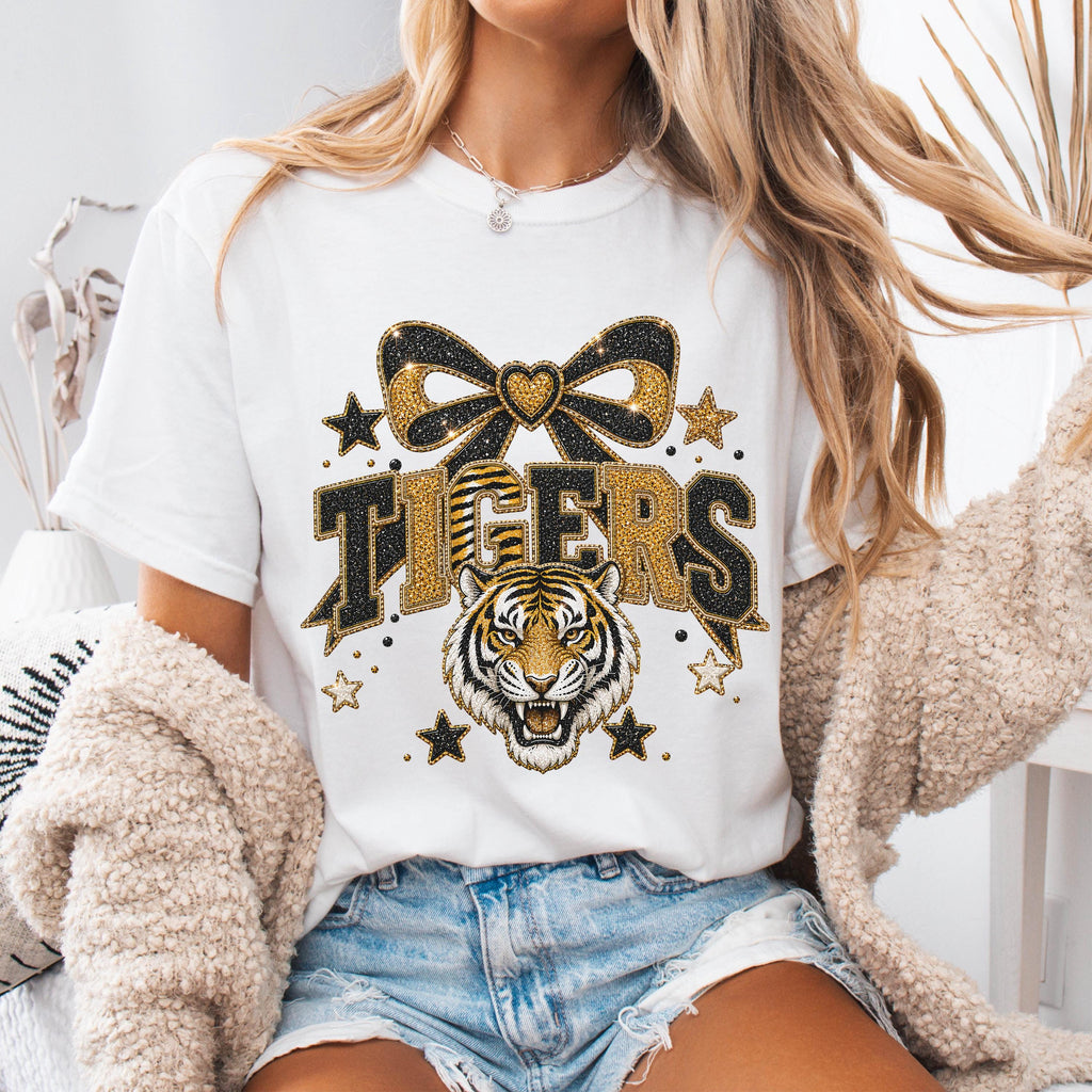 Faux Glitter Tigers Mascot Shirt