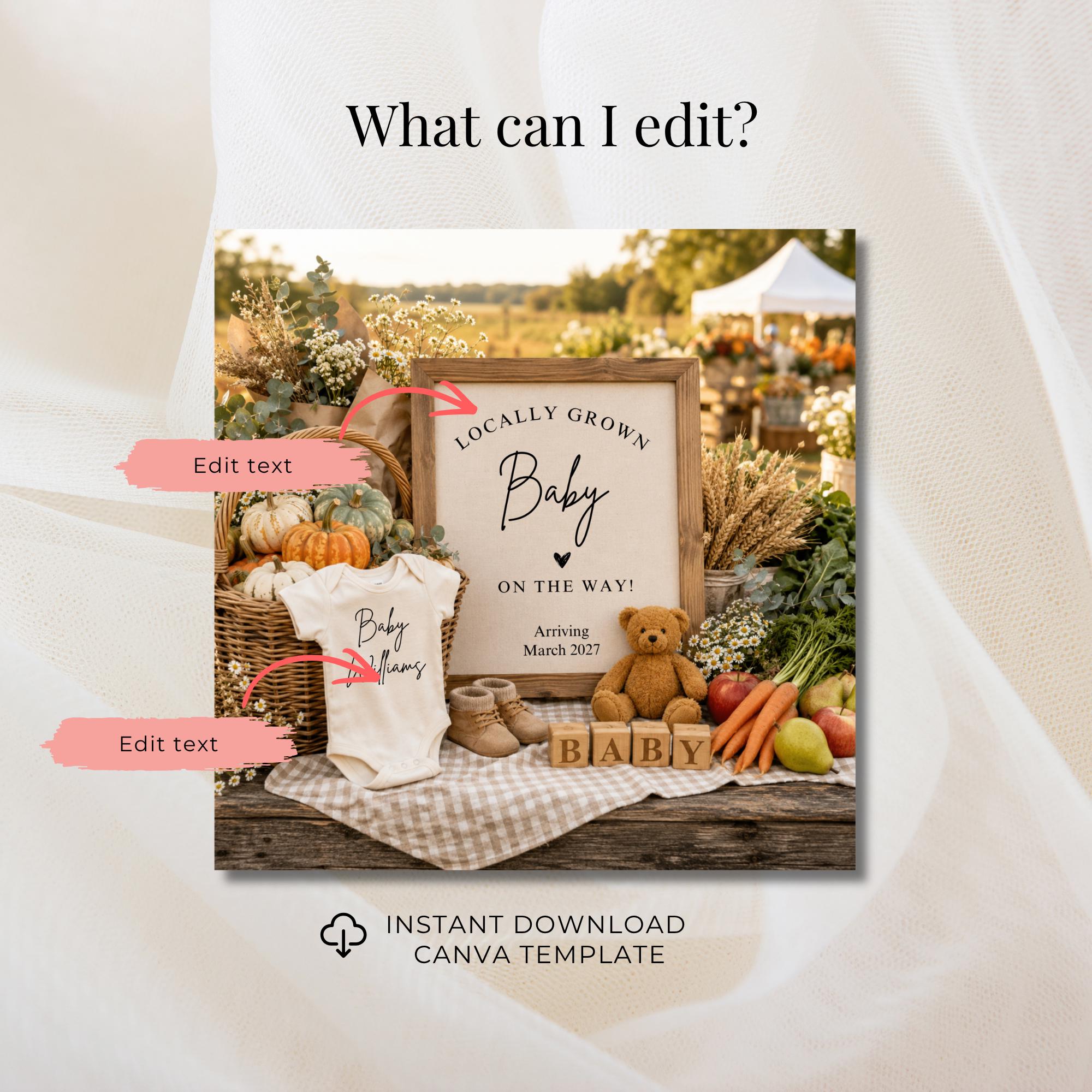 Digital Farmer's Market Pregnancy Announcment Template