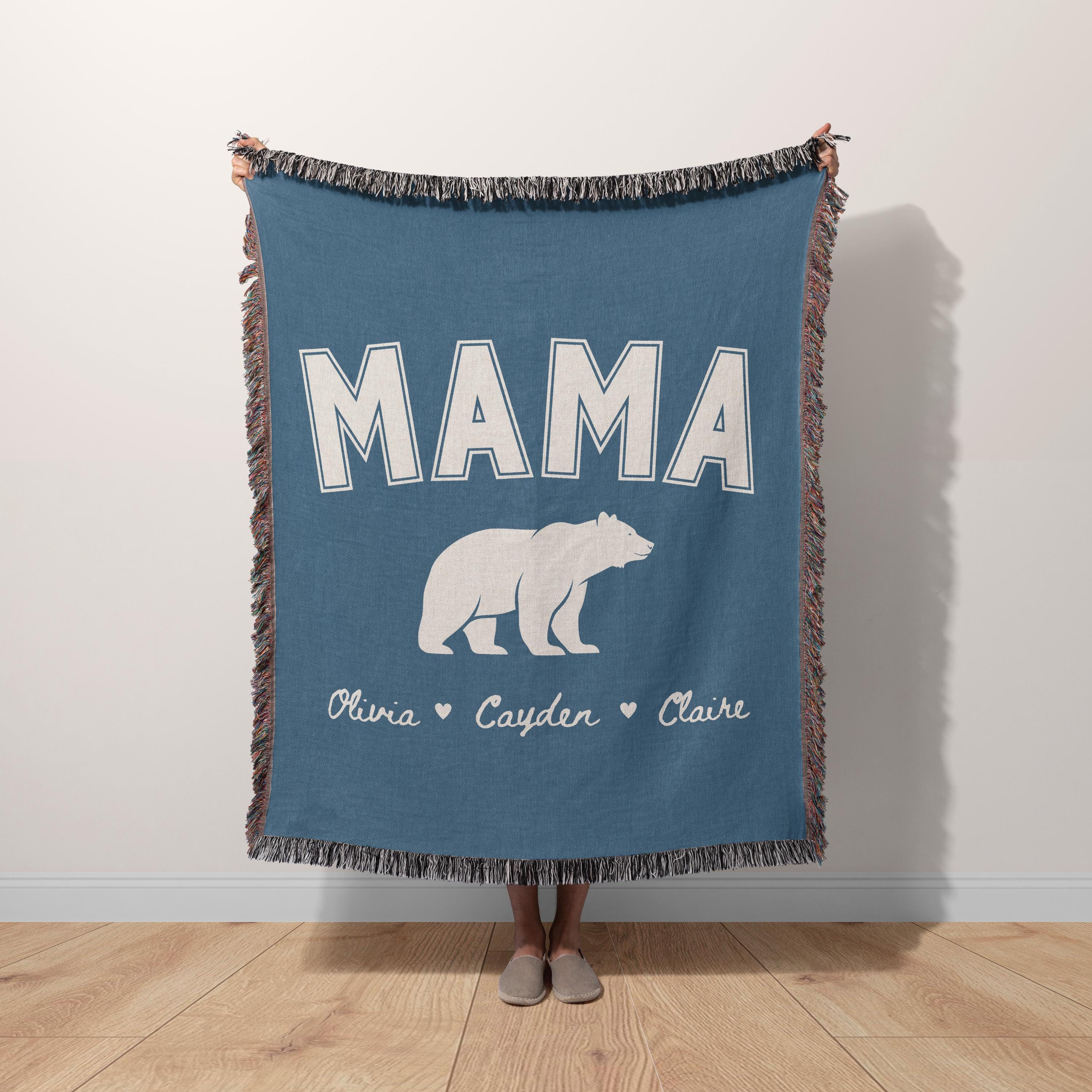 Personalized Mama Bear Woven Blanket