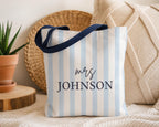 Personalized Striped Teacher Tote Bag