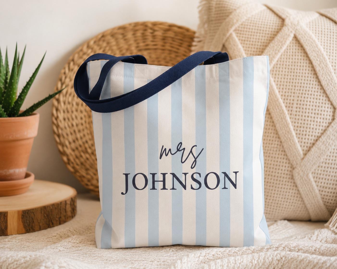 Personalized Striped Teacher Tote Bag
